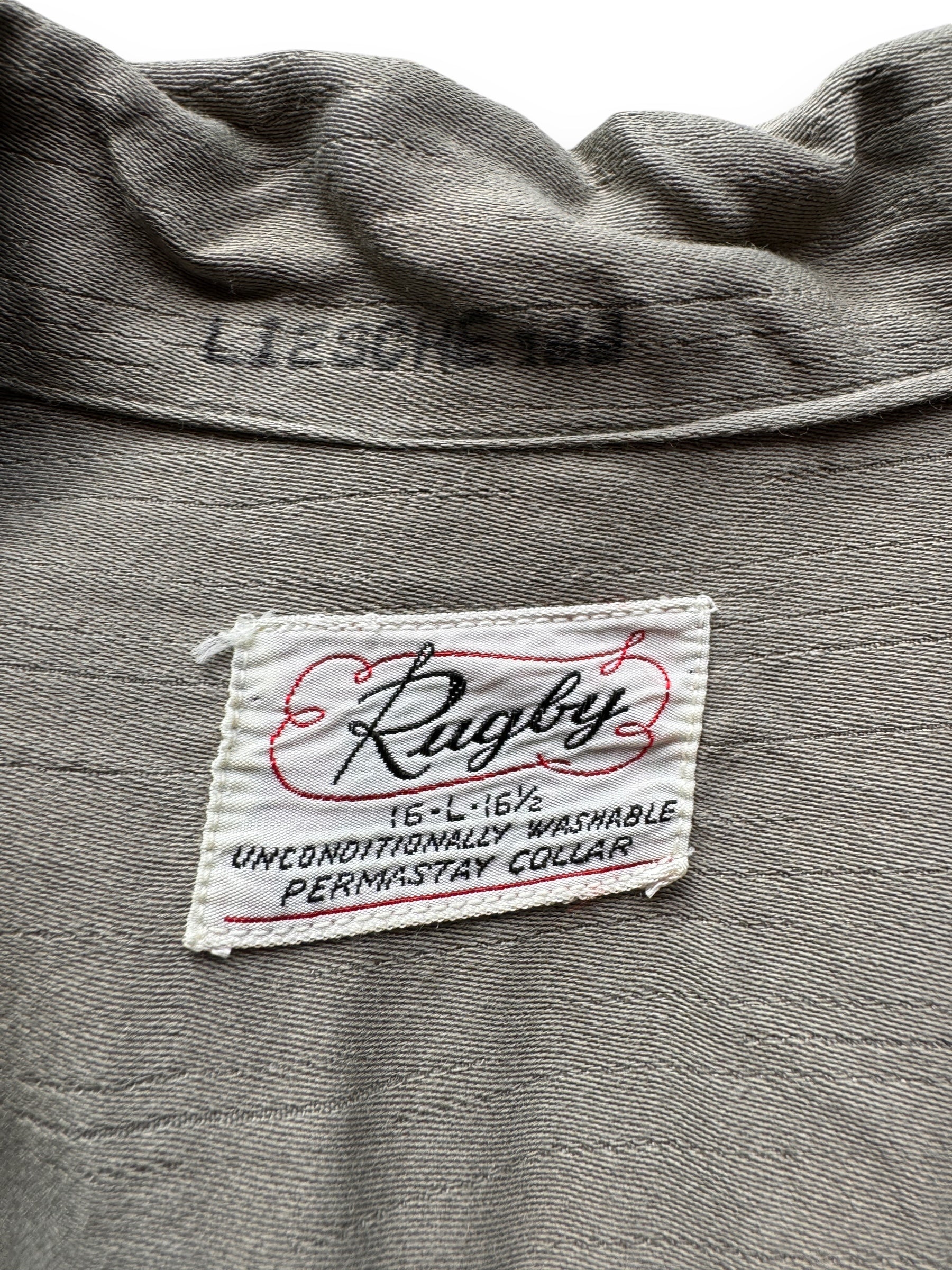 tag on Vintage Rugby Grey Rayon Loop Collar Shirt SZ L