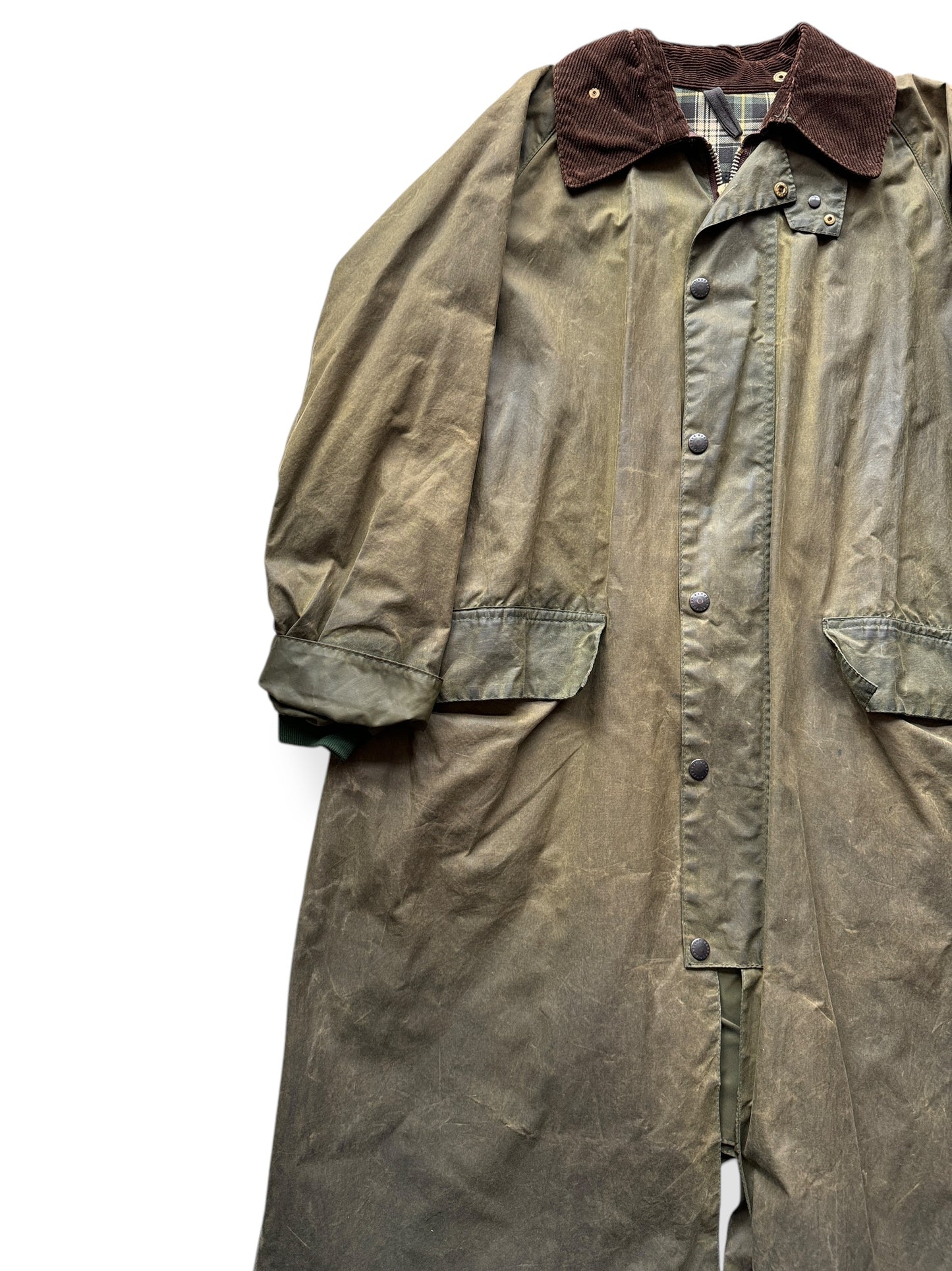 Front Right of Barbour Waxed Duster Coat SZ XL