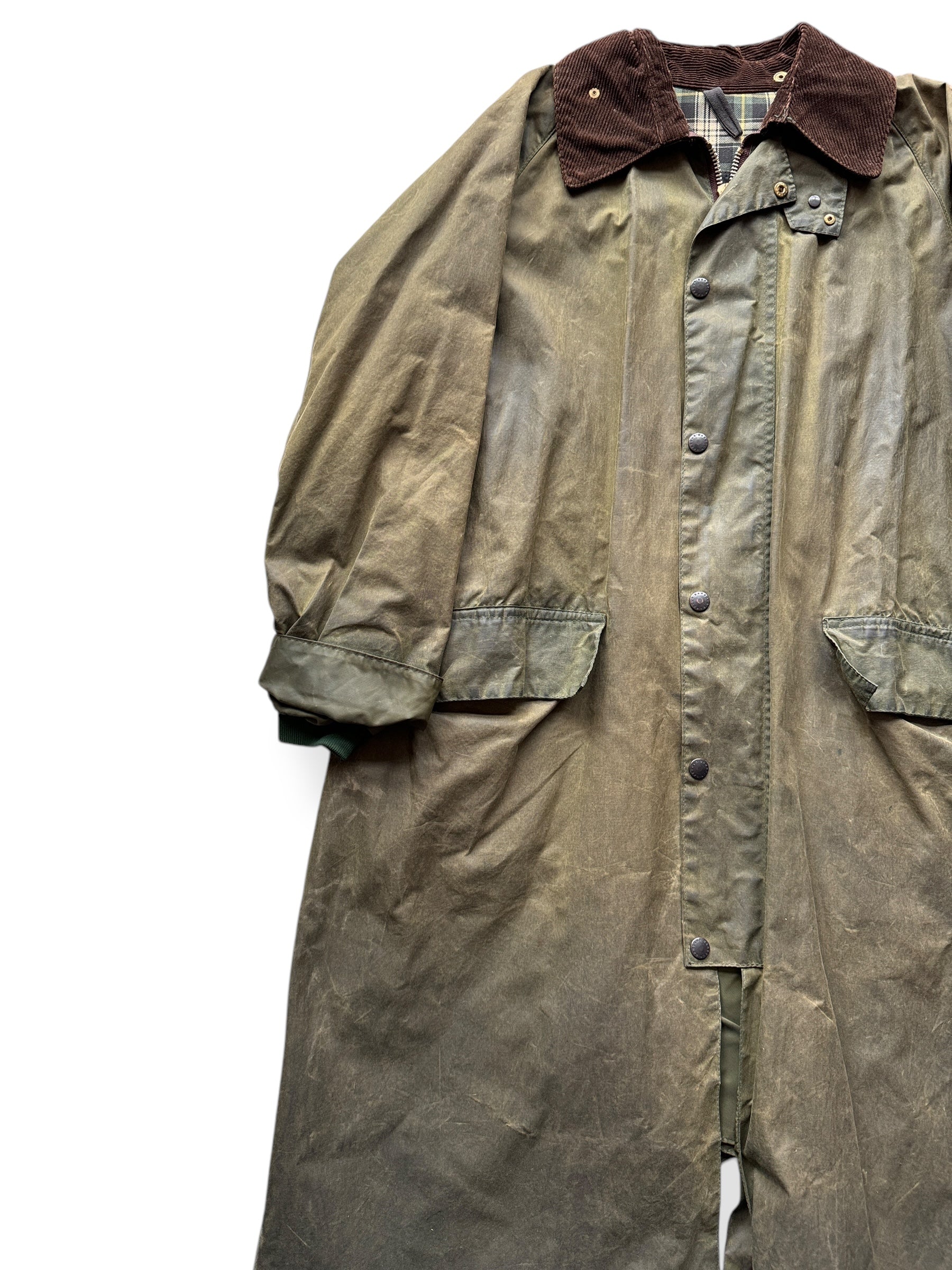 Front Right of Barbour Waxed Duster Coat SZ XL