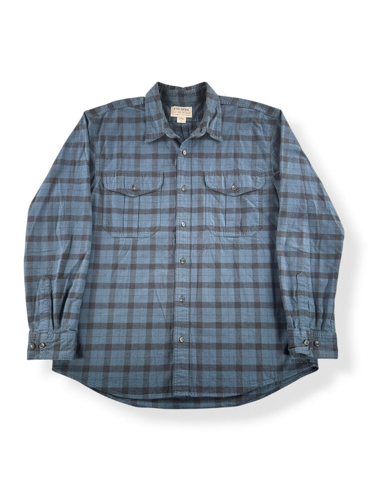 Front of Filson Navy Guide Shirt SZ XL