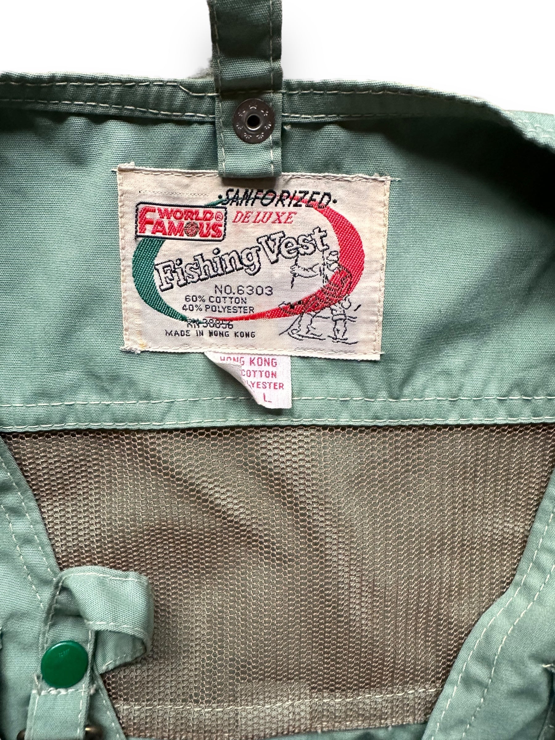 Tag View of Vintage World Famous Fishing Vest SZ L | Vintage Fishing Vest Seattle | Barn Owl Vintage Seattle