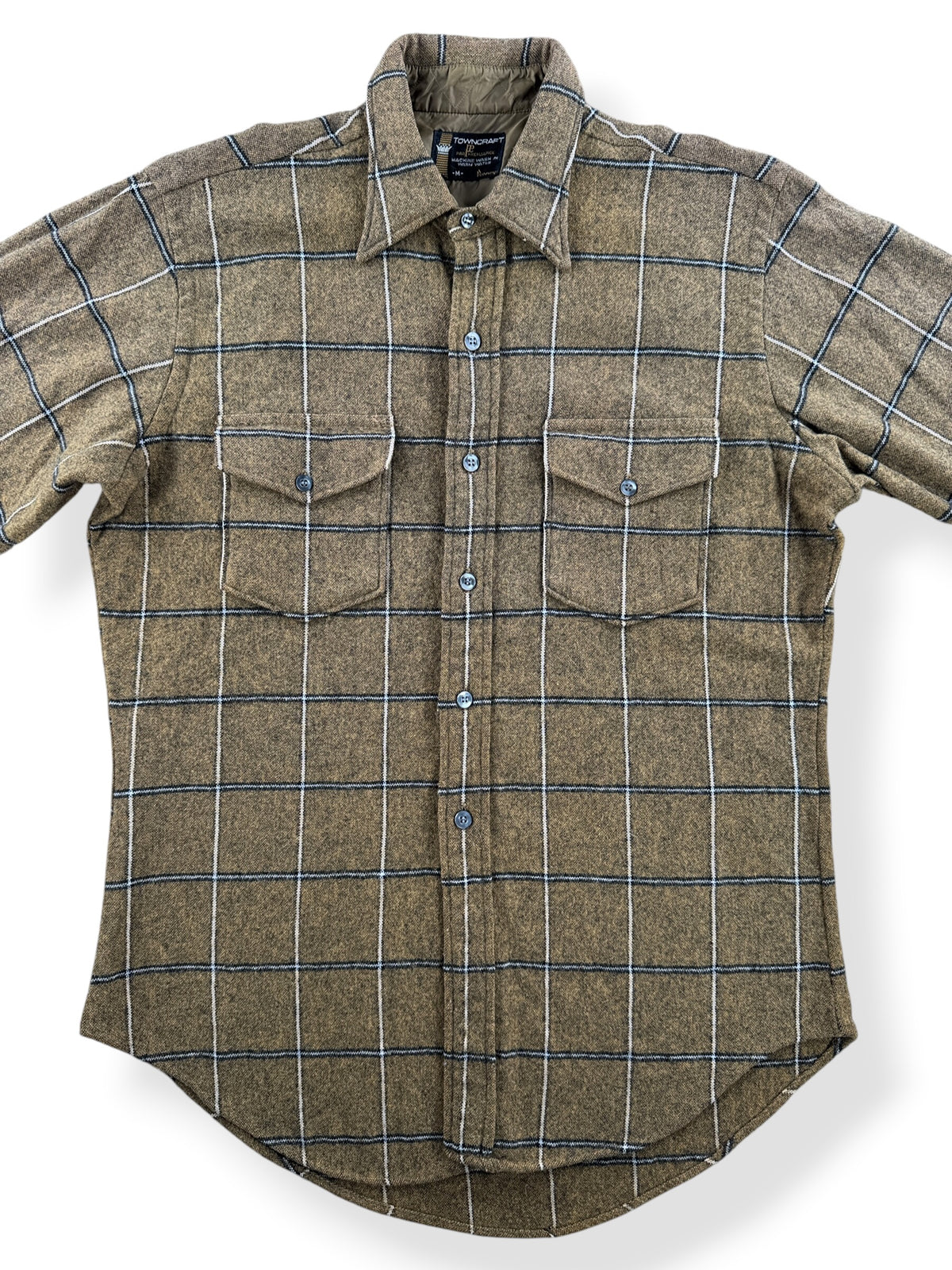 Close-up of Vintage 60s Short Sleeve Towncraft Wool Flannel SZ M