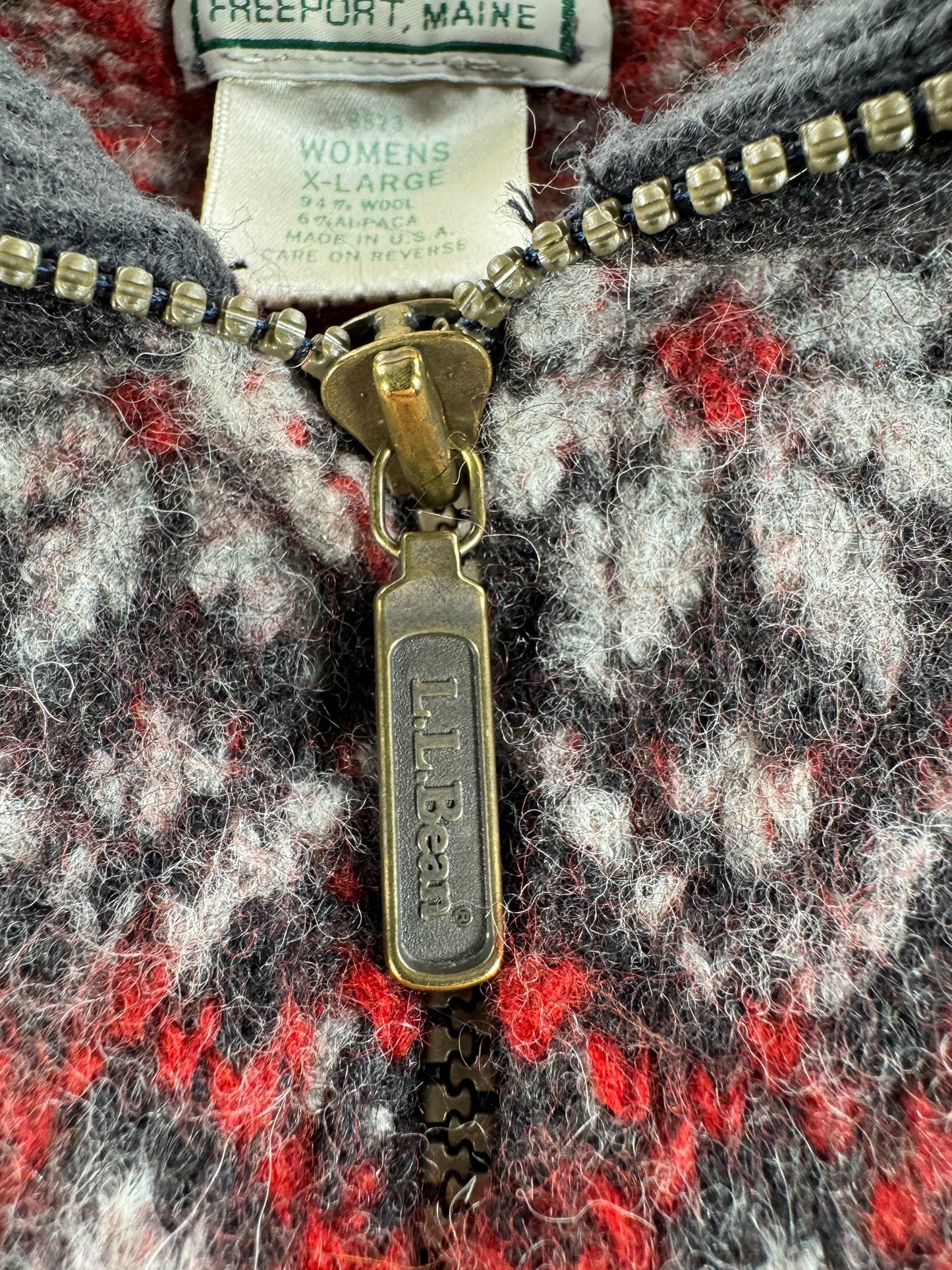 Zipper on Vintage L.L. Bean Zip Up Sweater SZ XL (Fits S)