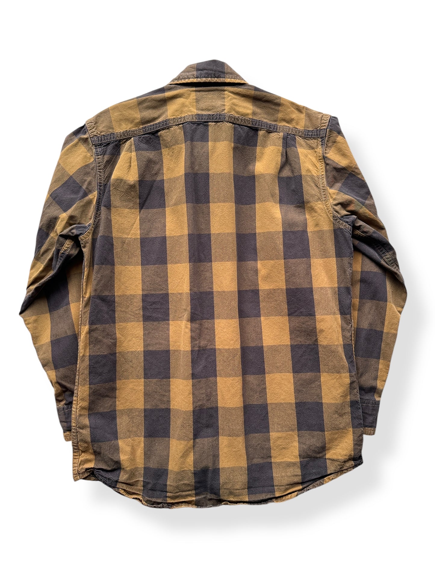 Back of Modern Filson Brown Black Plaid Button Up SZ M