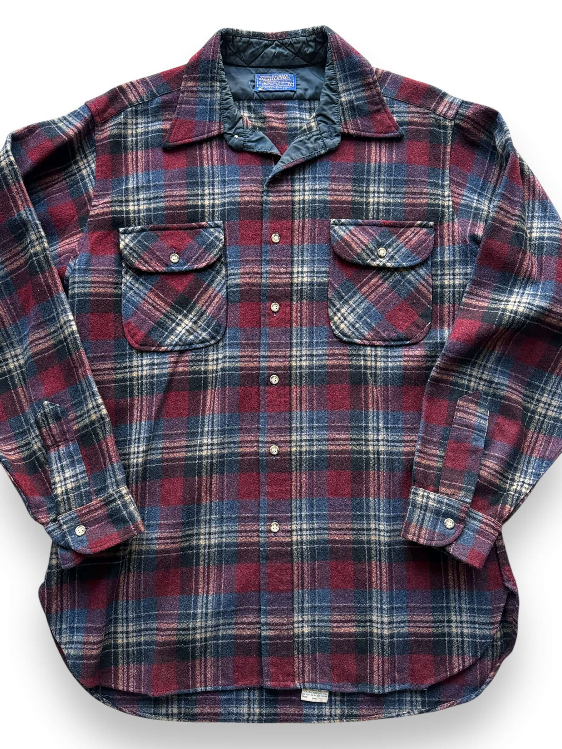 front close up of Vintage Pendleton Maroon/Navy/Yellow Flannel SZ L