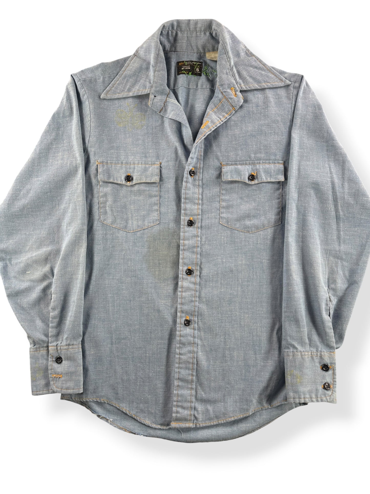 Close up of front on Vintage 70s Embroidered Chambray Shirt