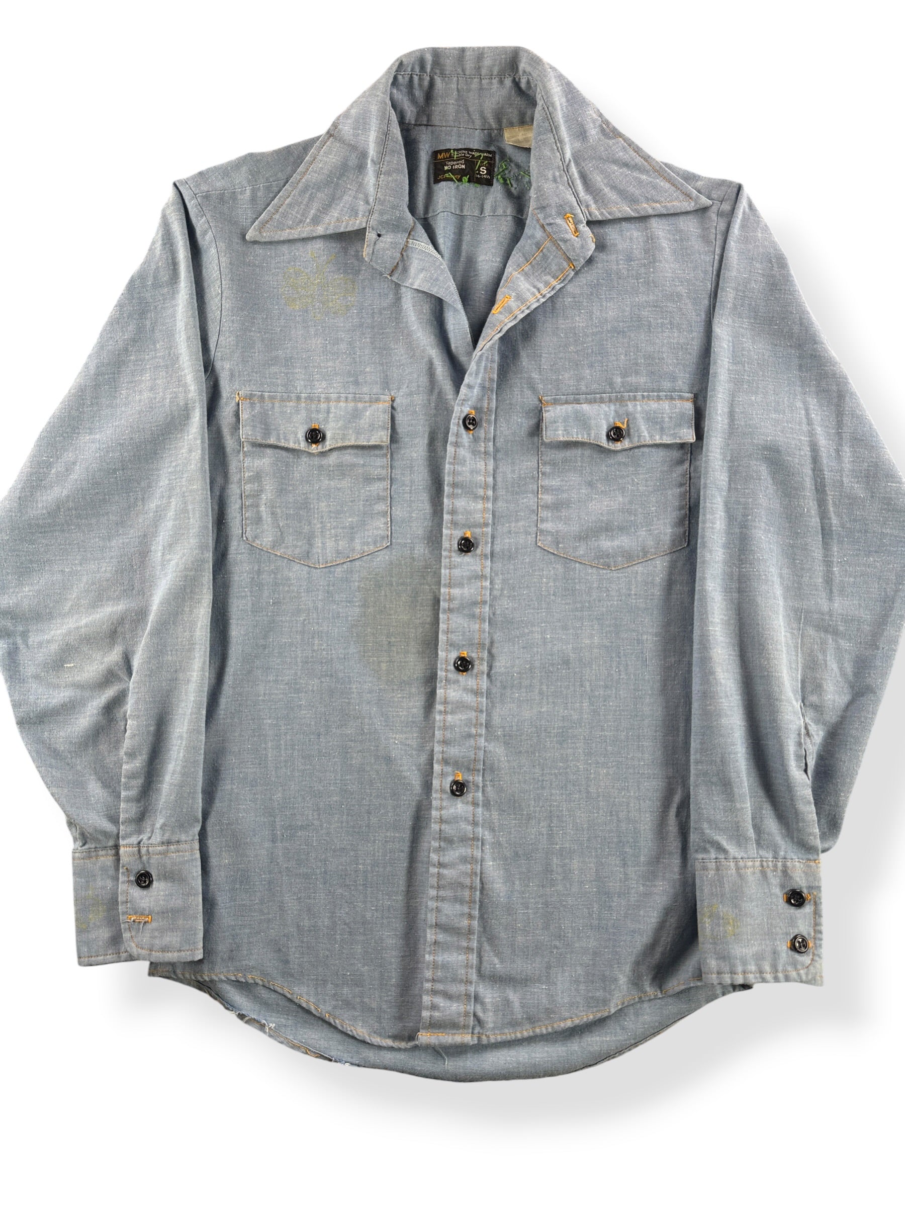 Close up of front on Vintage 70s Embroidered Chambray Shirt