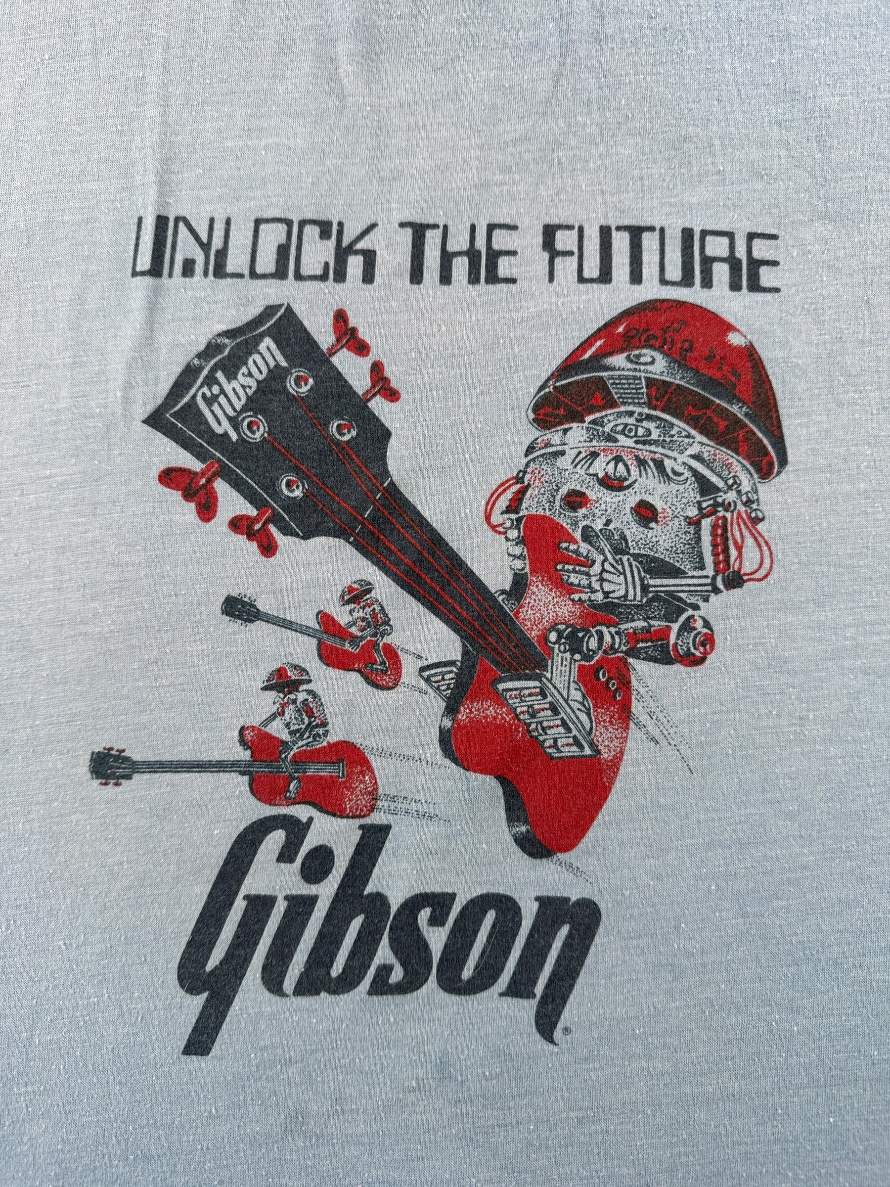 Graphic of Vintage Gibson Guitars Unlock The Future Tee SZ L (Fits M)