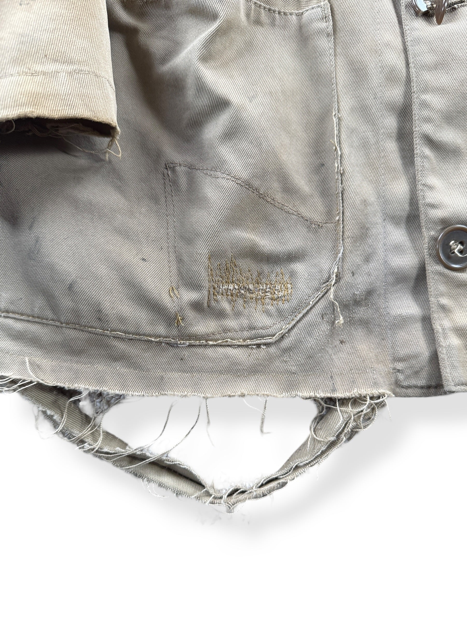 Distressed Hem on Vintage Shooting Jacket w/ Great Patches SZ 44 (Fits M)