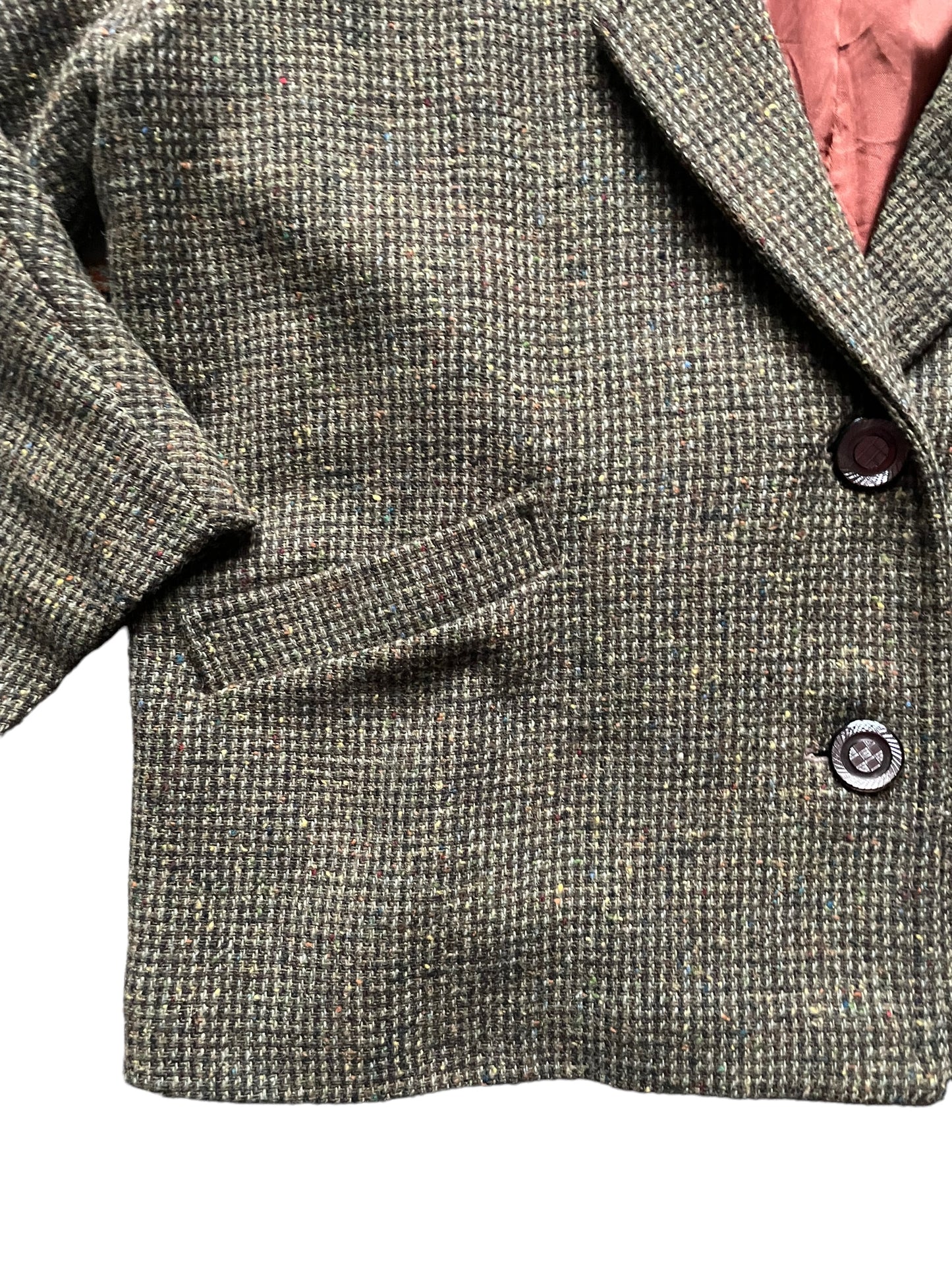 Front lower right view of Vintage 1940s Tweed Boxy Blazer SZ L | Seattle True Vintage | Barn Owl Vintage Coats