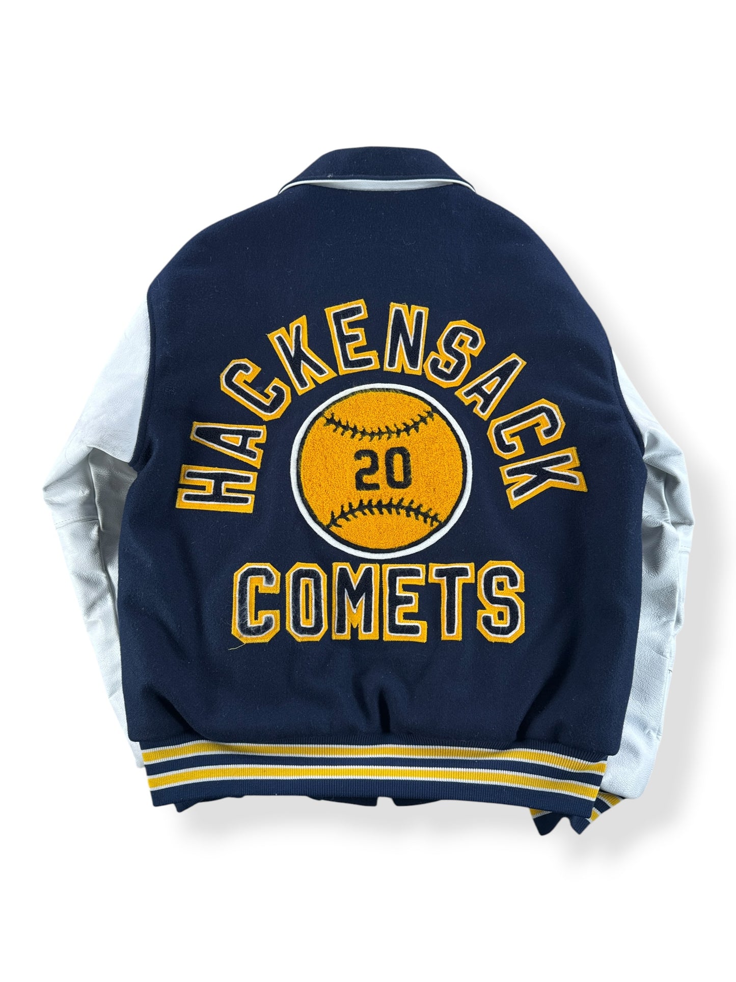 Back of Vintage Hackensack Comets Baseball Varsity Jacket SZ M