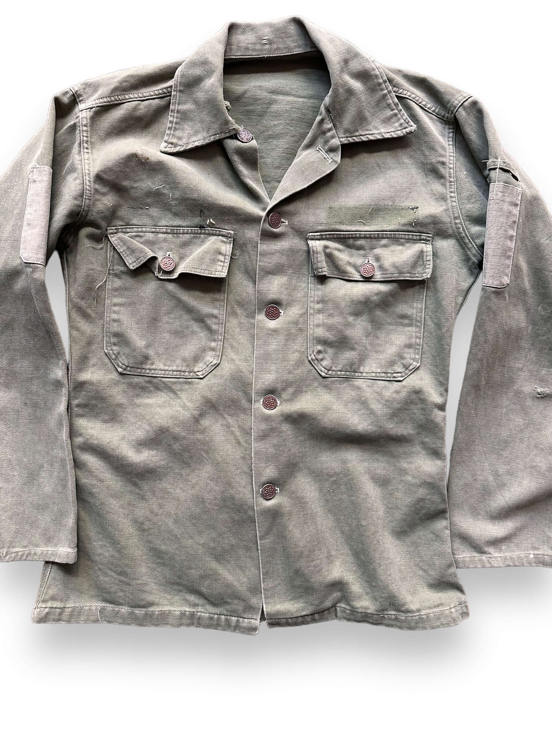 Front Detail of Vintage 13 Star Olive Drab Military Top SZ M | Vintage Militaria Seattle