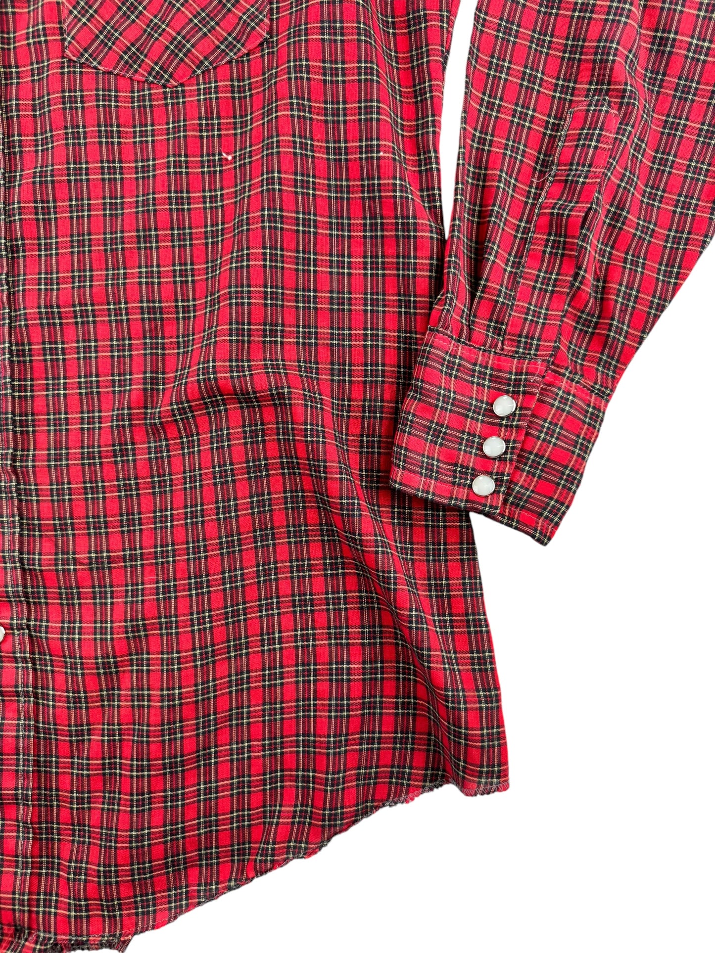 Front bottom left side of 1980s Dee Cee Plaid Pearl Snap L