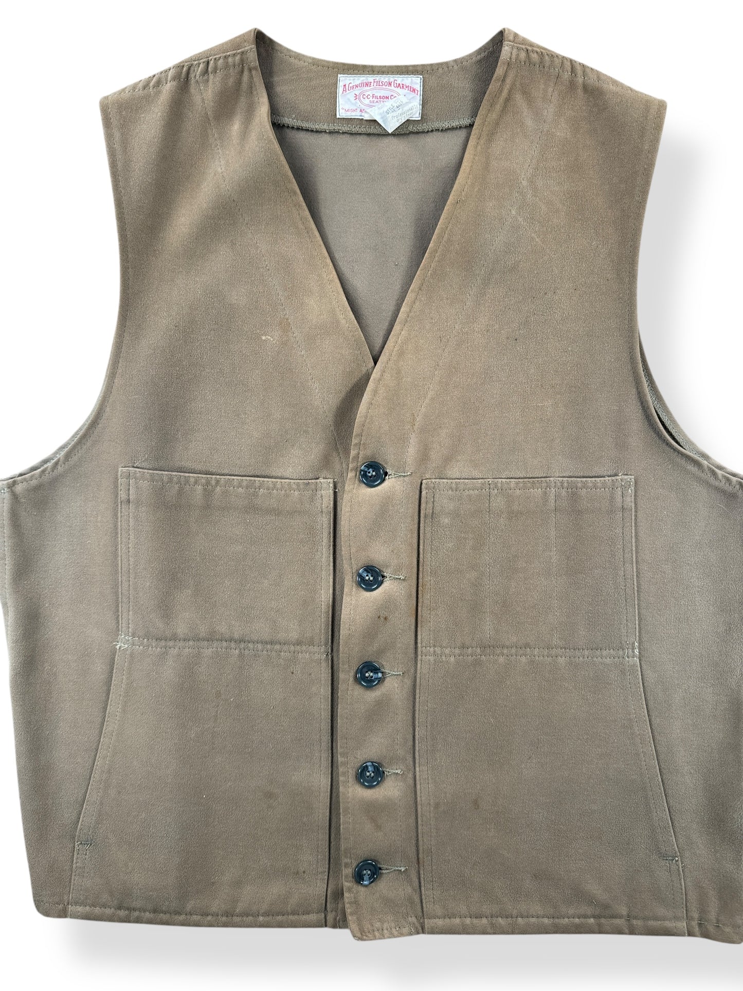 Front Close Up of Vintage Filson Moleskin Vest SZ 46