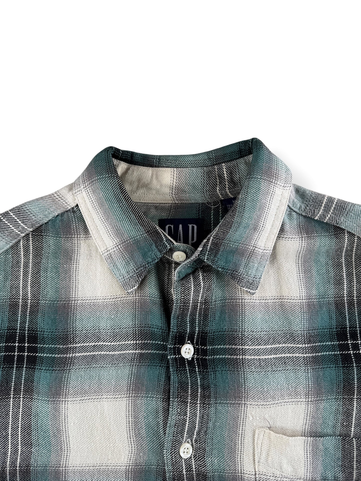 Collar on Vintage 90s GAP Shadowplaid Rayon Shirt SZ M