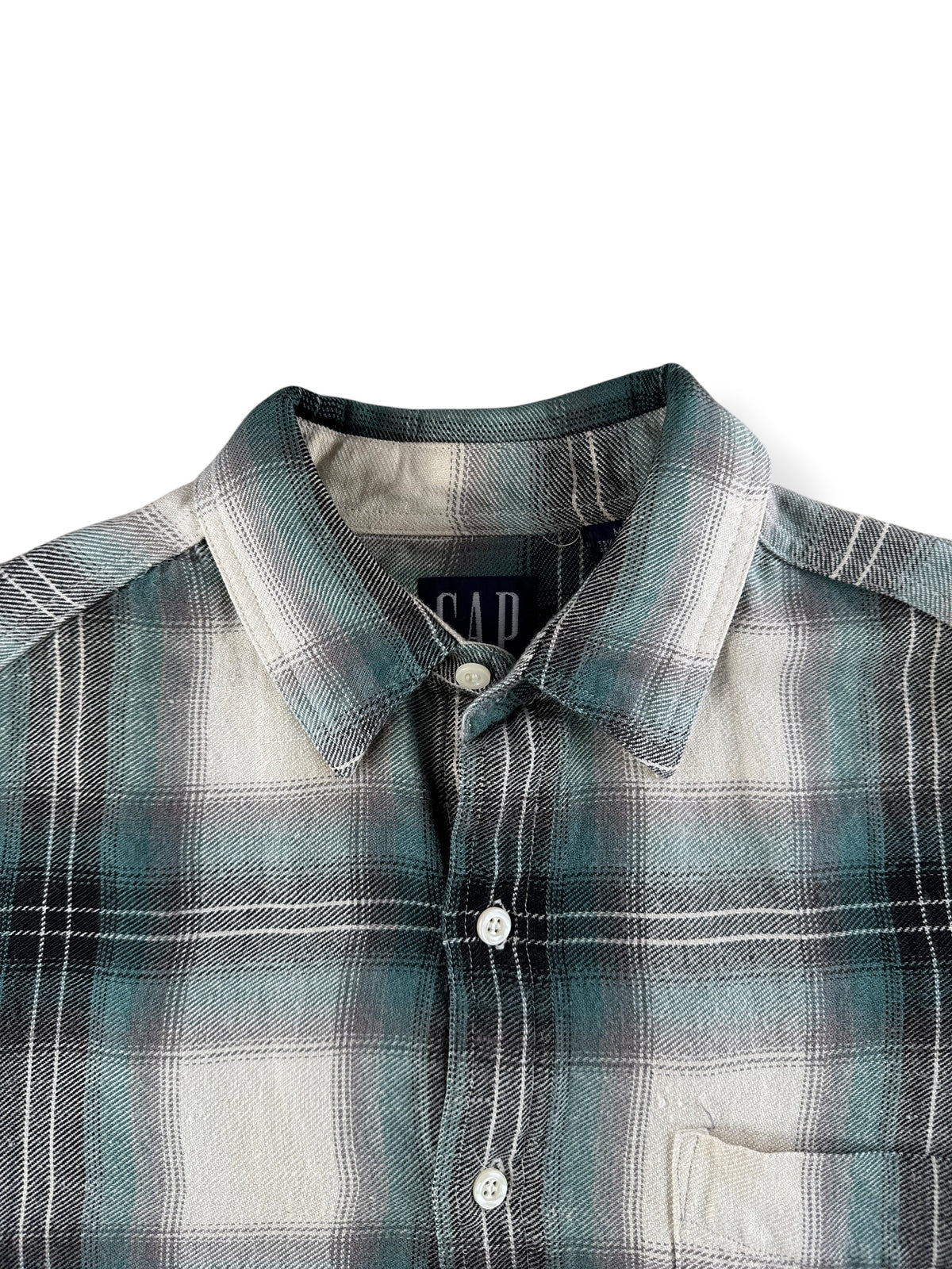 Collar on Vintage 90s GAP Shadowplaid Rayon Shirt SZ M