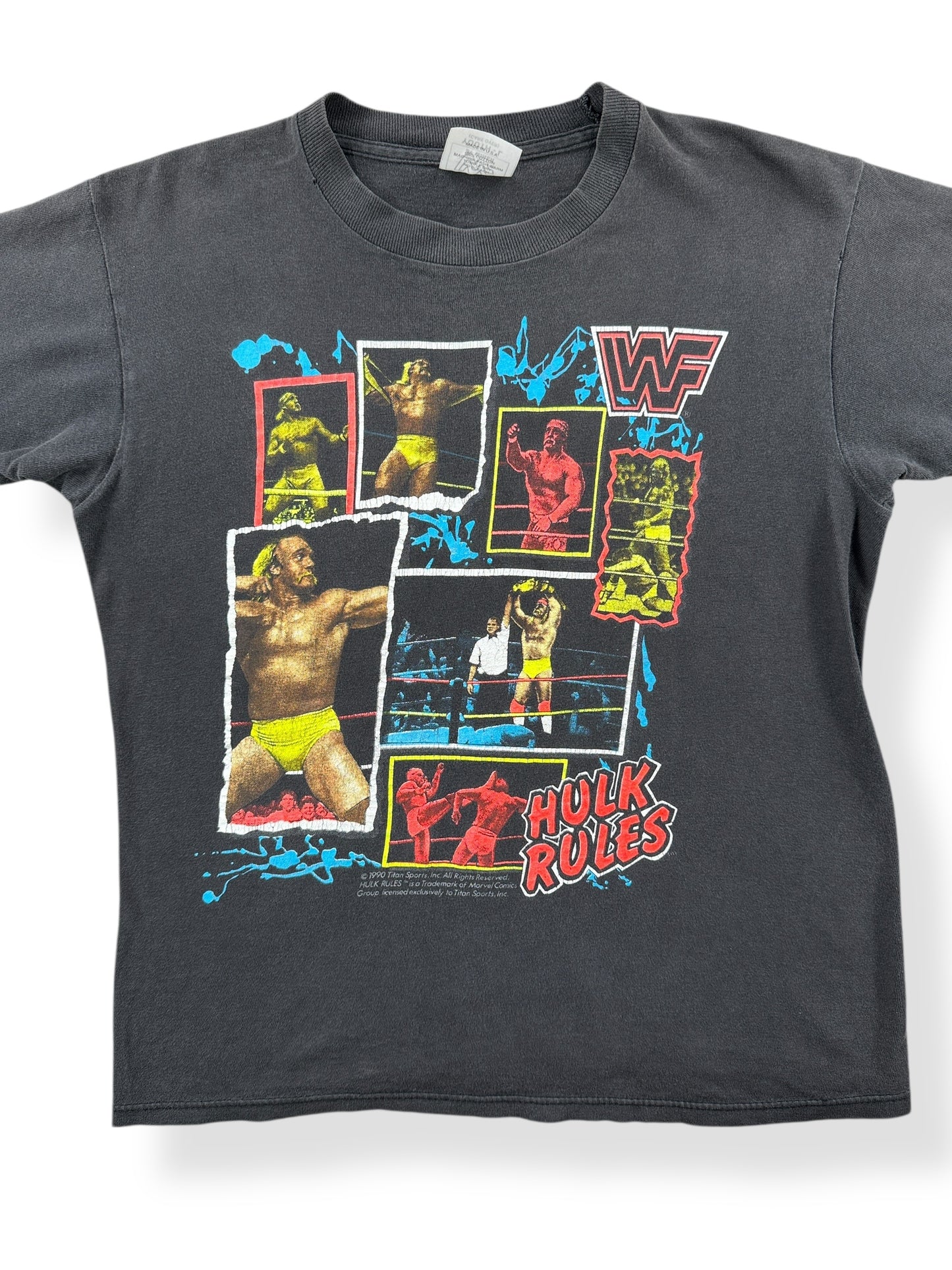 Front Close Up of Vintage Hulk Hogan Hulk Rules Youth Tee SZ S