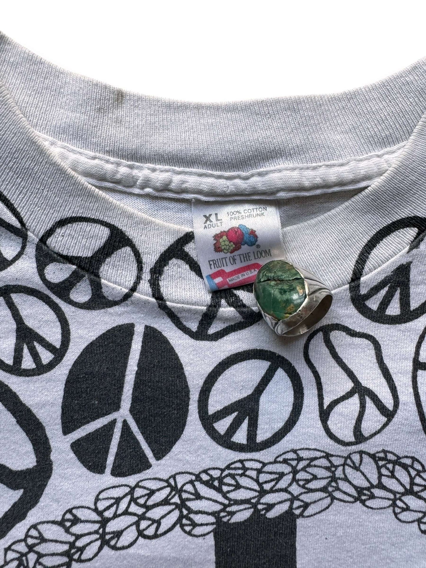 Tag View of Vintage Single Stitch Peace Sign AOP Tee SZ XL