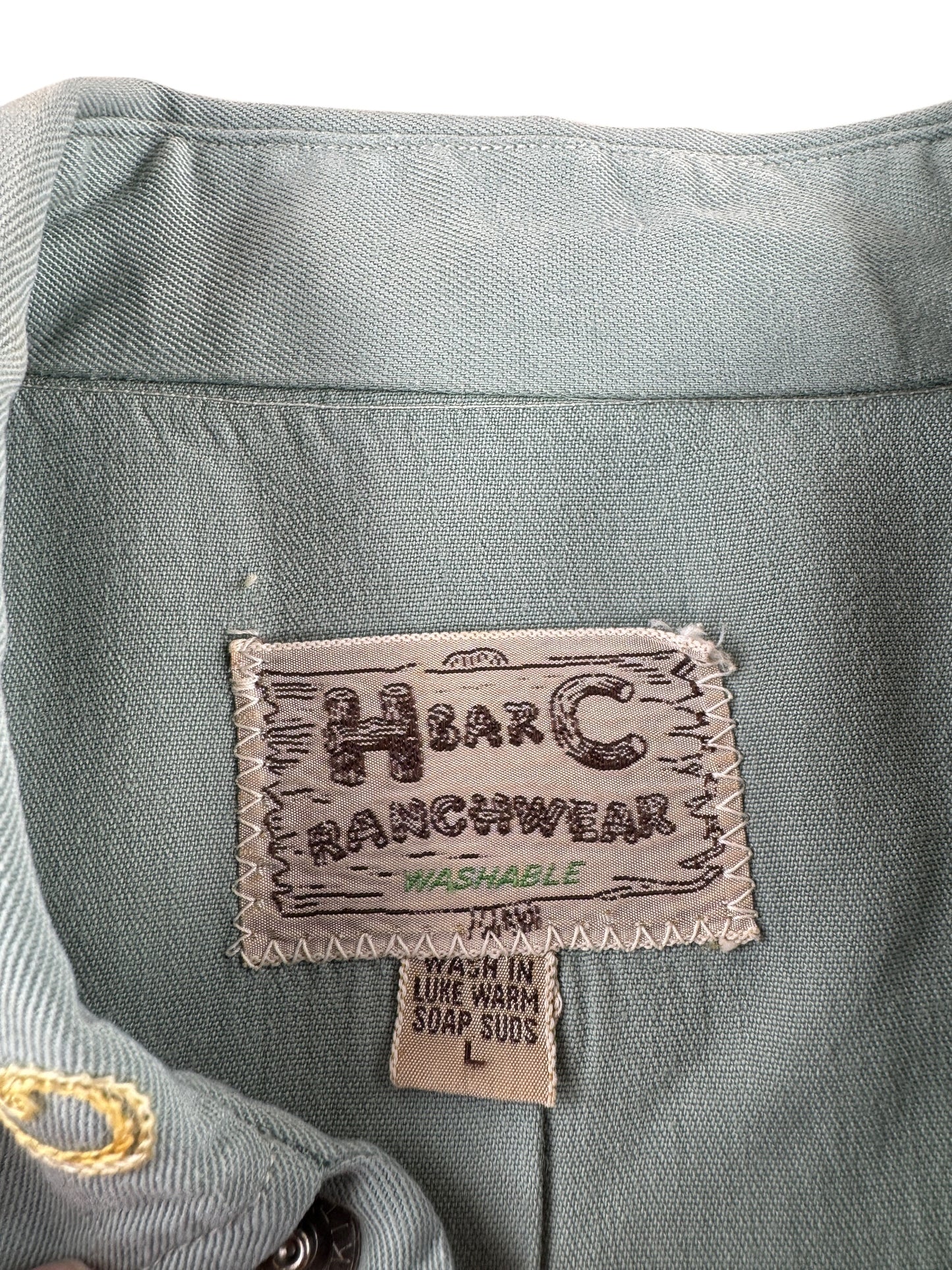 Label on Vintage H Bar C Rayon Gabardine Playing Cards Pearl Snap SZ L