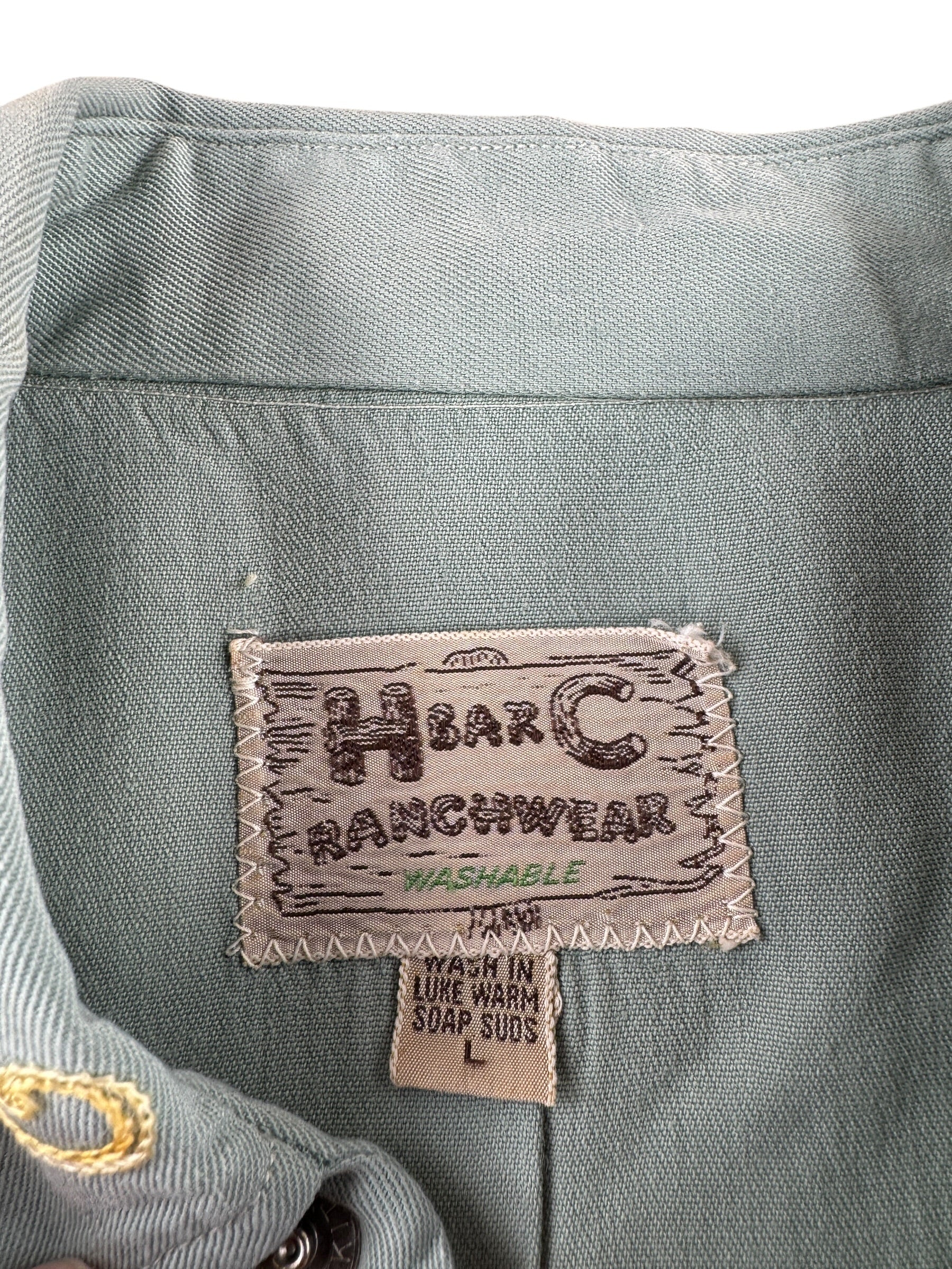 Label on Vintage H Bar C Rayon Gabardine Playing Cards Pearl Snap SZ L