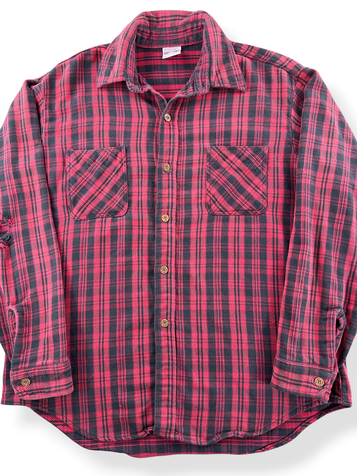 Close-up of Vintage 1980s Big Mac Black & Red Cotton Flannel SZ L