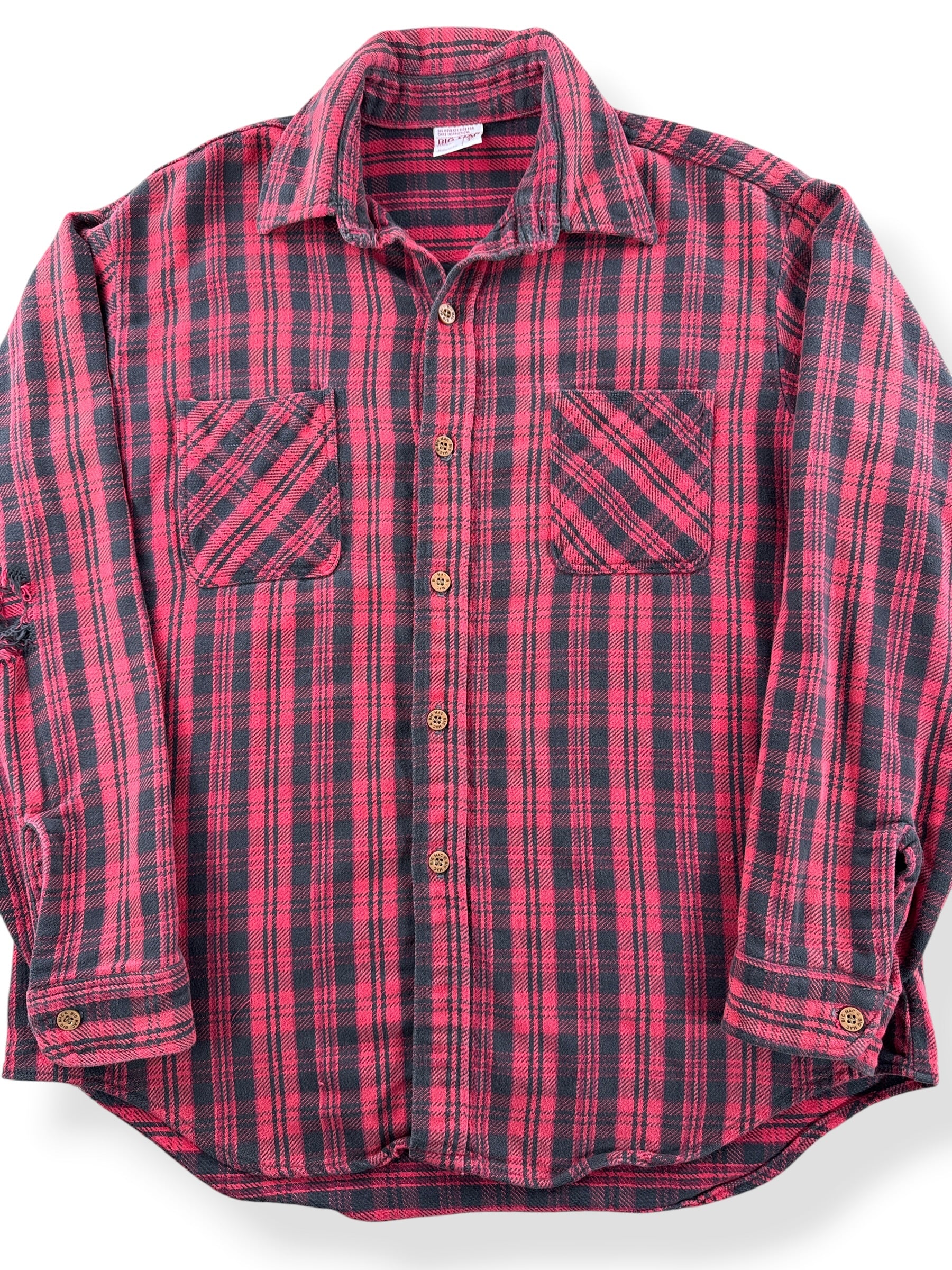 Close-up of Vintage 1980s Big Mac Black & Red Cotton Flannel SZ L
