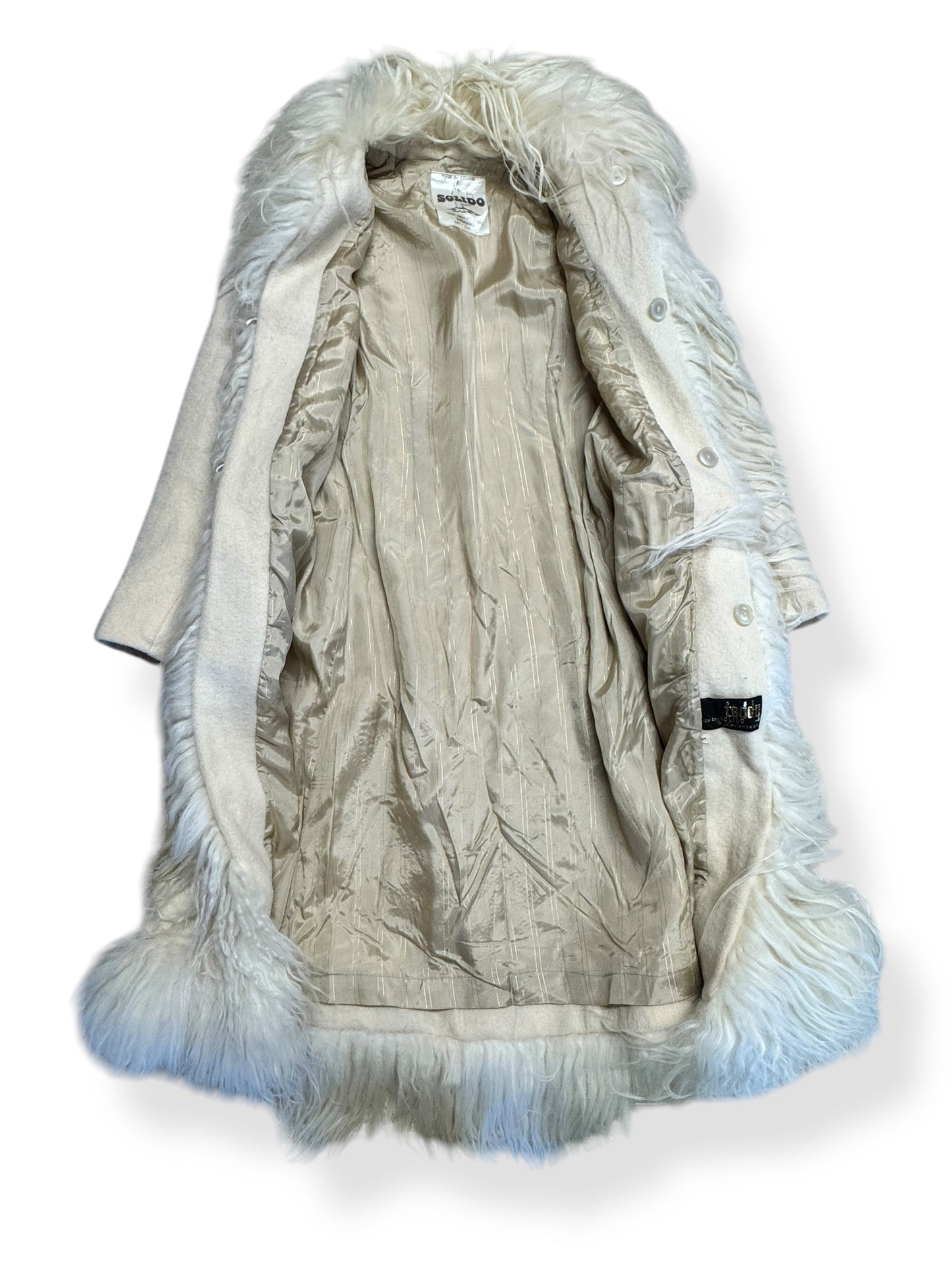 Open view of 1970s Solido Icelandic Wool Fur Coat S