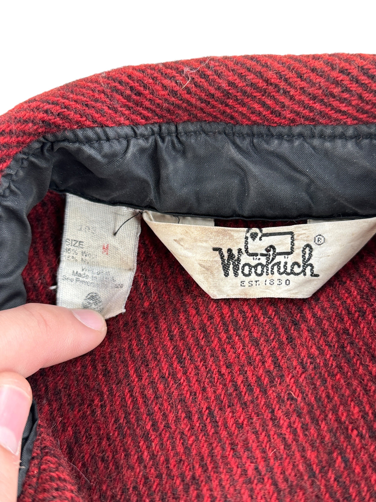 Tags on Vintage Red Woolrich Mackinaw Jacket SZ M