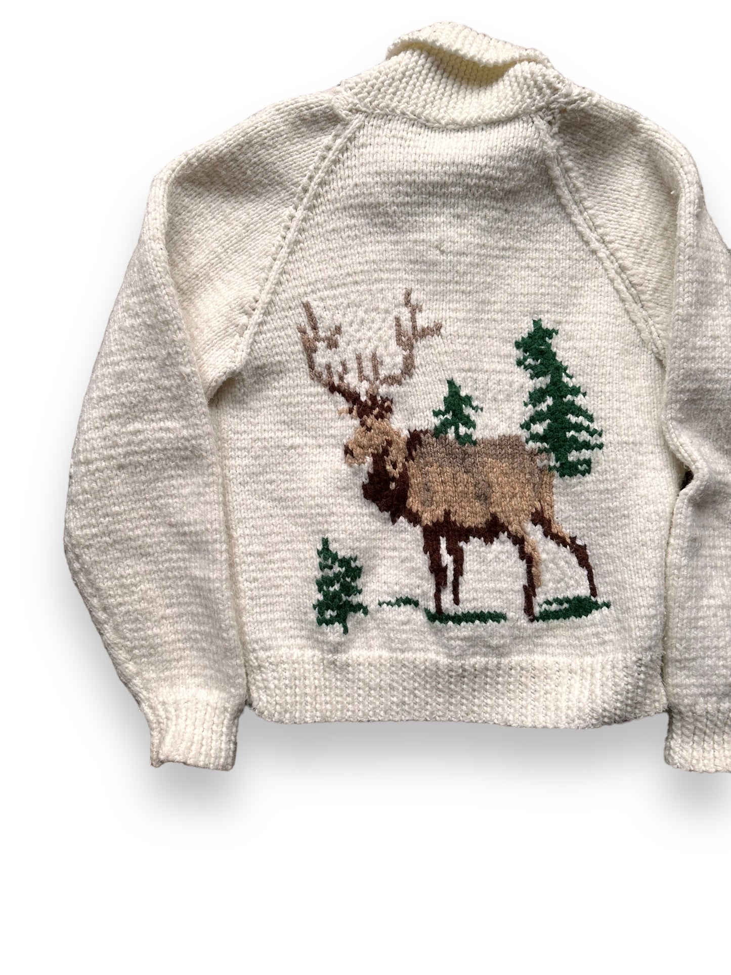 Rear Left View of Vintage Deer Wool Cowichan Style Sweater SZ M | Vintage Cowichan Sweaters Seattle | Barn Owl Vintage Seattle