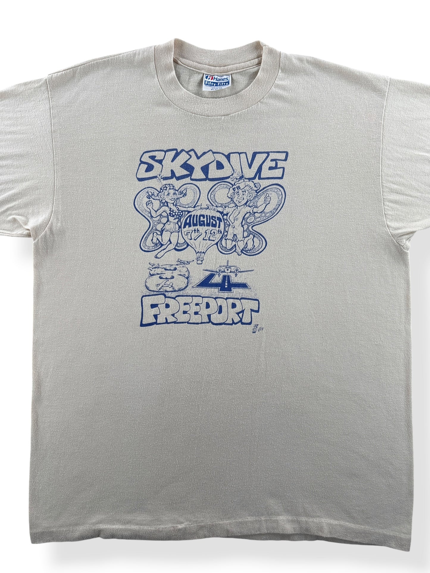Front Close Up of Vintage Sky Dive Freeport Tee SZ XL (Fits L)