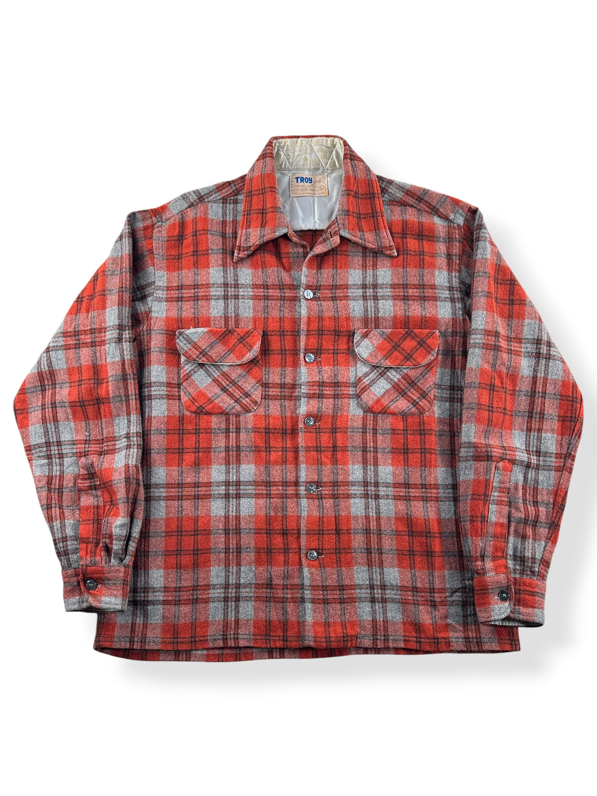 Front of Vintage 70s Troy Wool Blend Board Shirt SZ L