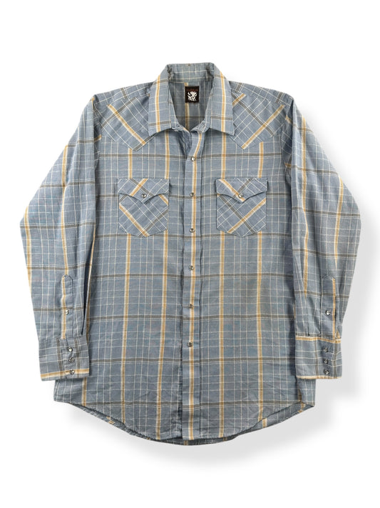 Front of Vintage Karman Cotton/Poly Pearl Snap Western Shirt SZ L
