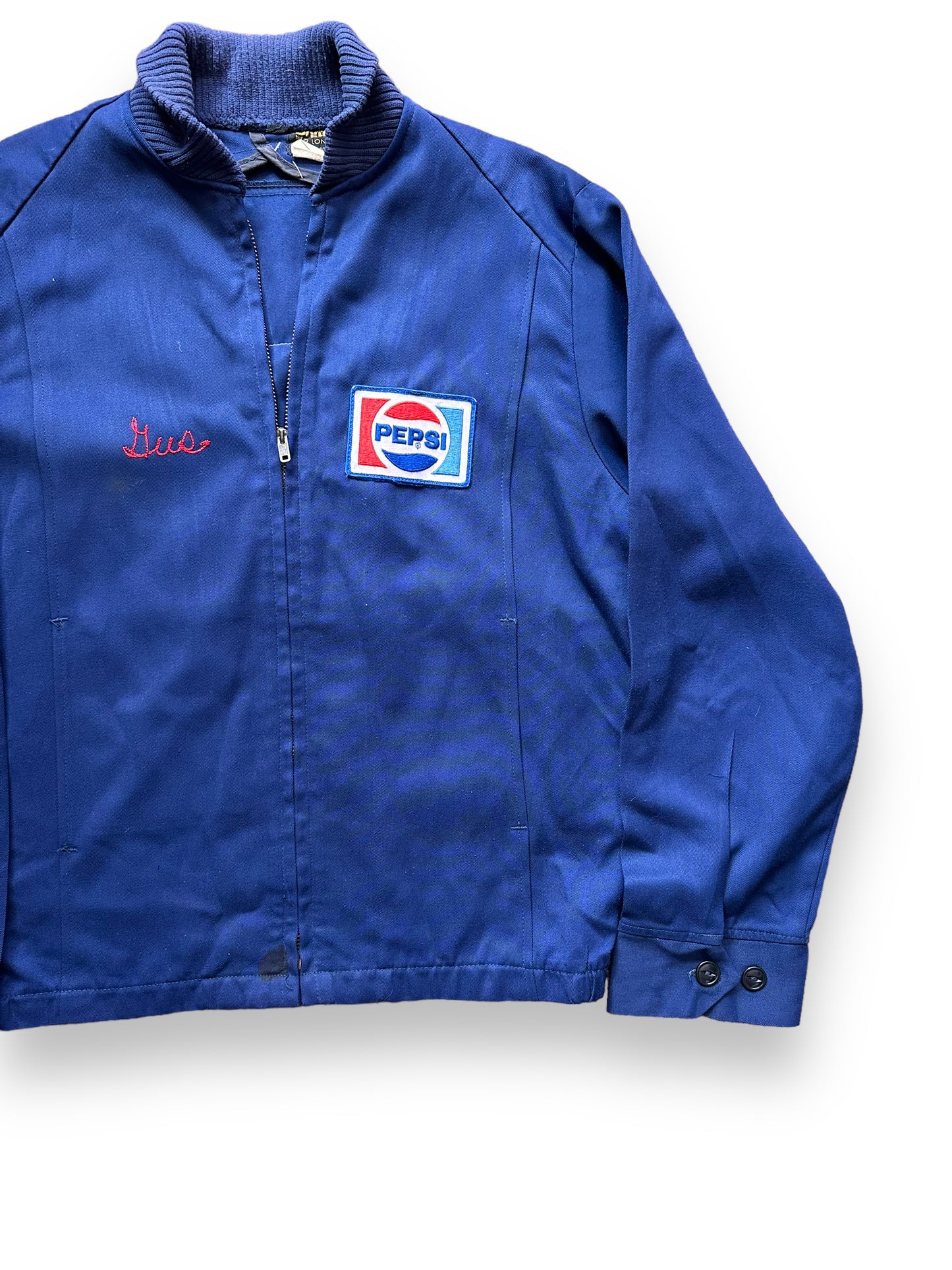 Front Left View of Vintage Unitog Pepsi Duroprest Jacket SZ 42 Long | Vintage Gabardine Workwear Seattle | Seattle Vintage Workwear