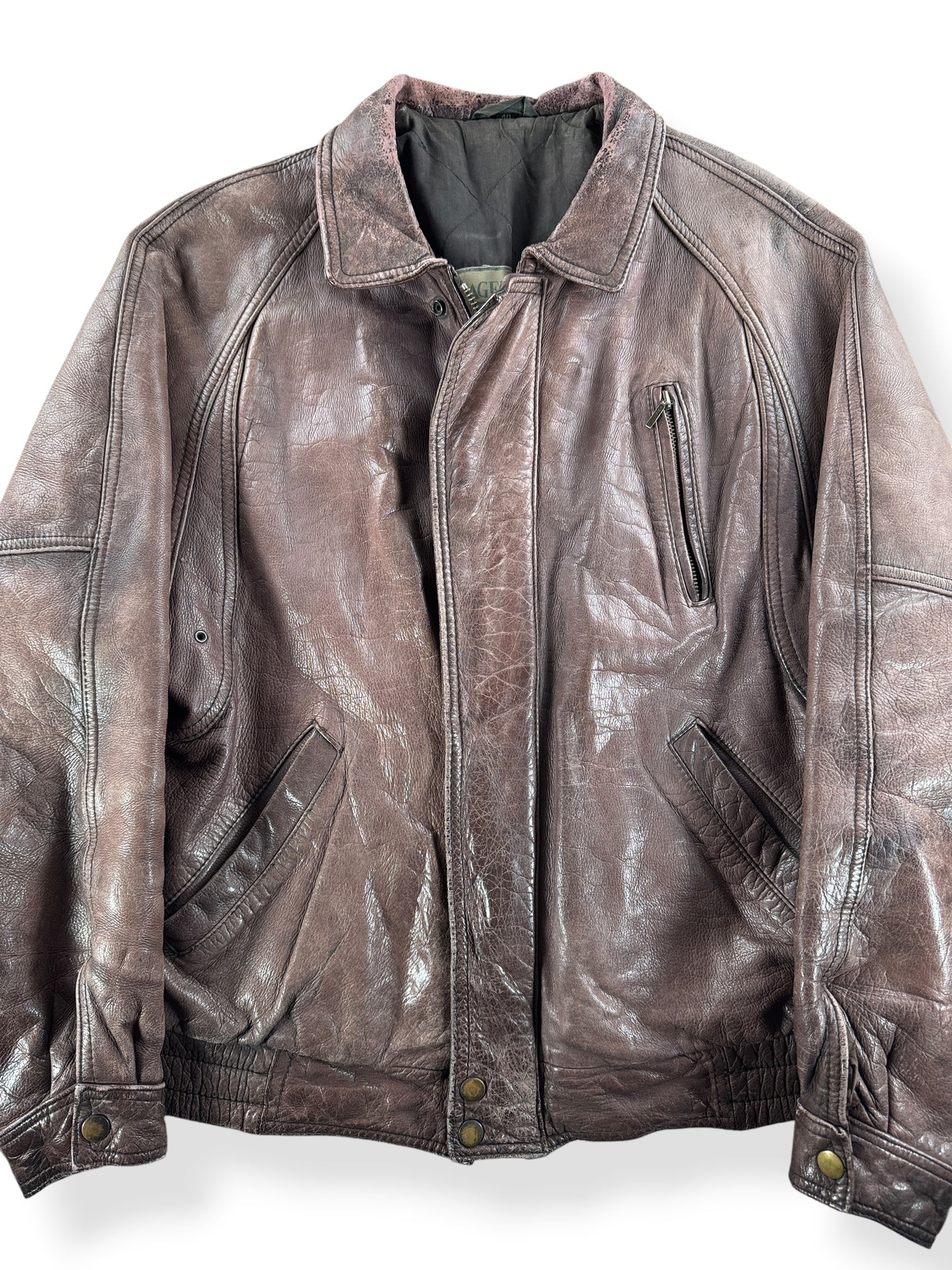 Front Close Up of Vintage Elliot Kastle 1983 Leather Jacket SZ 40