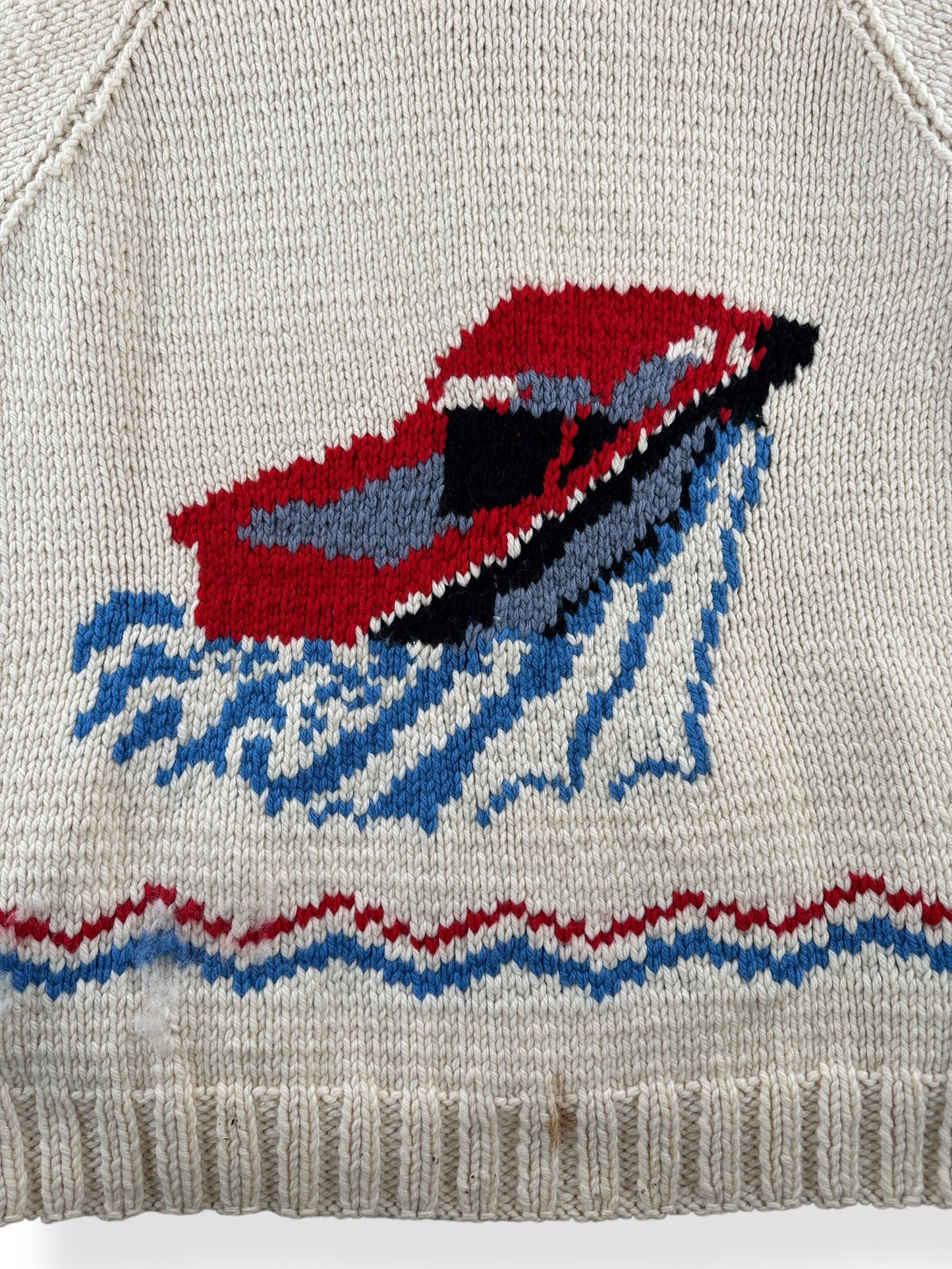 Back Design on Vintage Hi-Ball Power Boat Cowichan Style Sweater SZ L
