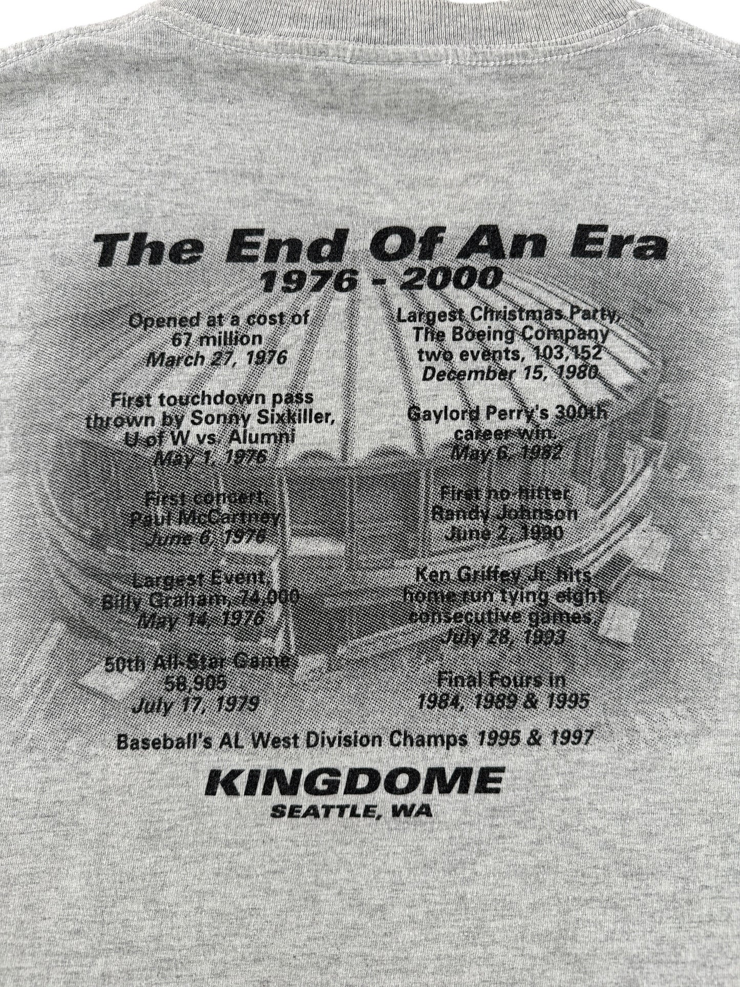 Back Graphic of Vintage Seattle Kingdome End Of An Era Tee SZ XL