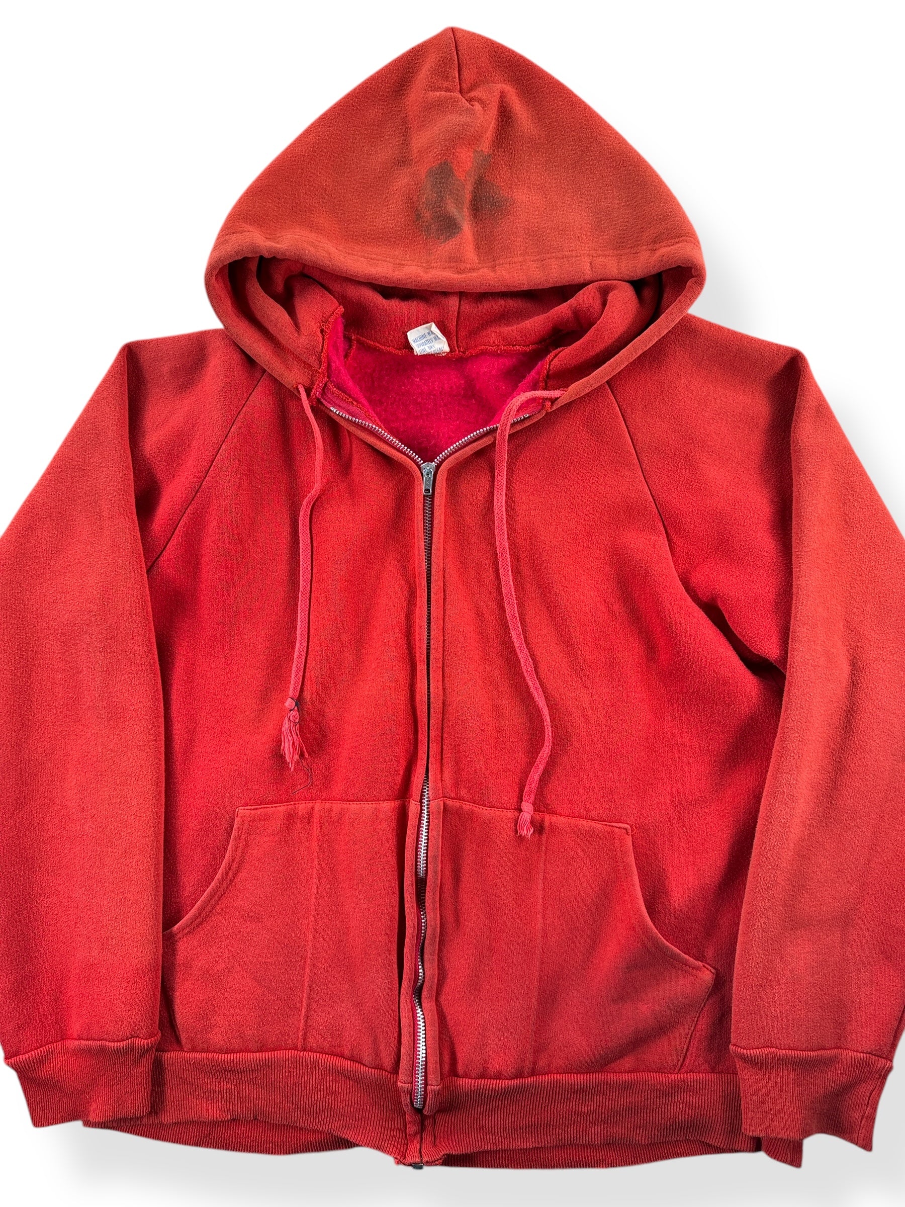 Front Close Up of Vintage Red Cotton Blend Faded Hoodie SZ L
