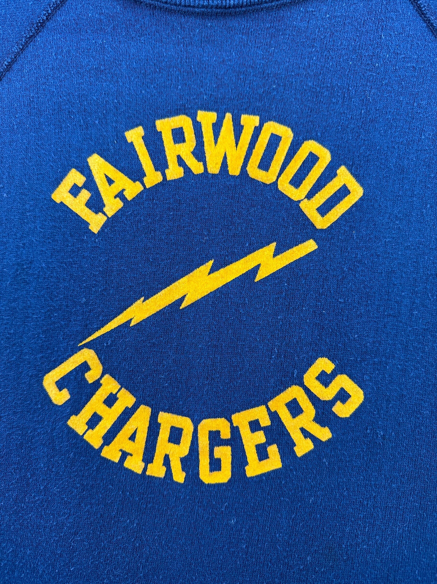 Flocked Graphic of Vintage Fairwood Chargers Flocked VelvaSheen Short Sleeve Sweatshirt SZ L (Fit S)
