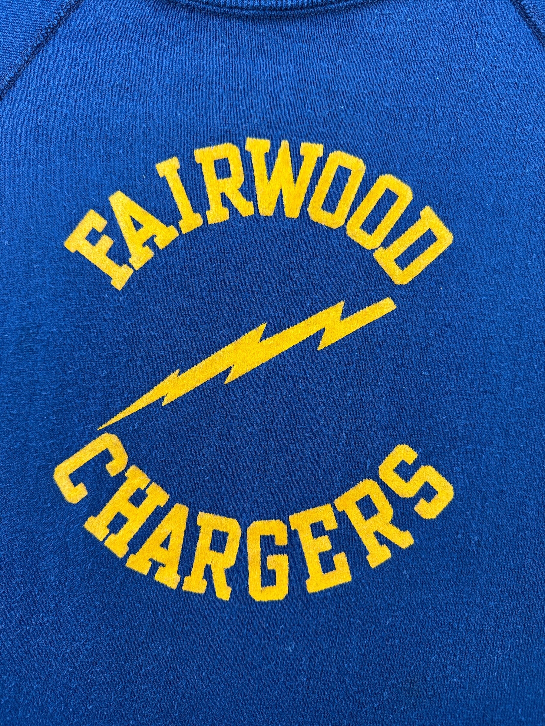 Flocked Graphic of Vintage Fairwood Chargers Flocked VelvaSheen Short Sleeve Sweatshirt SZ L (Fit S)