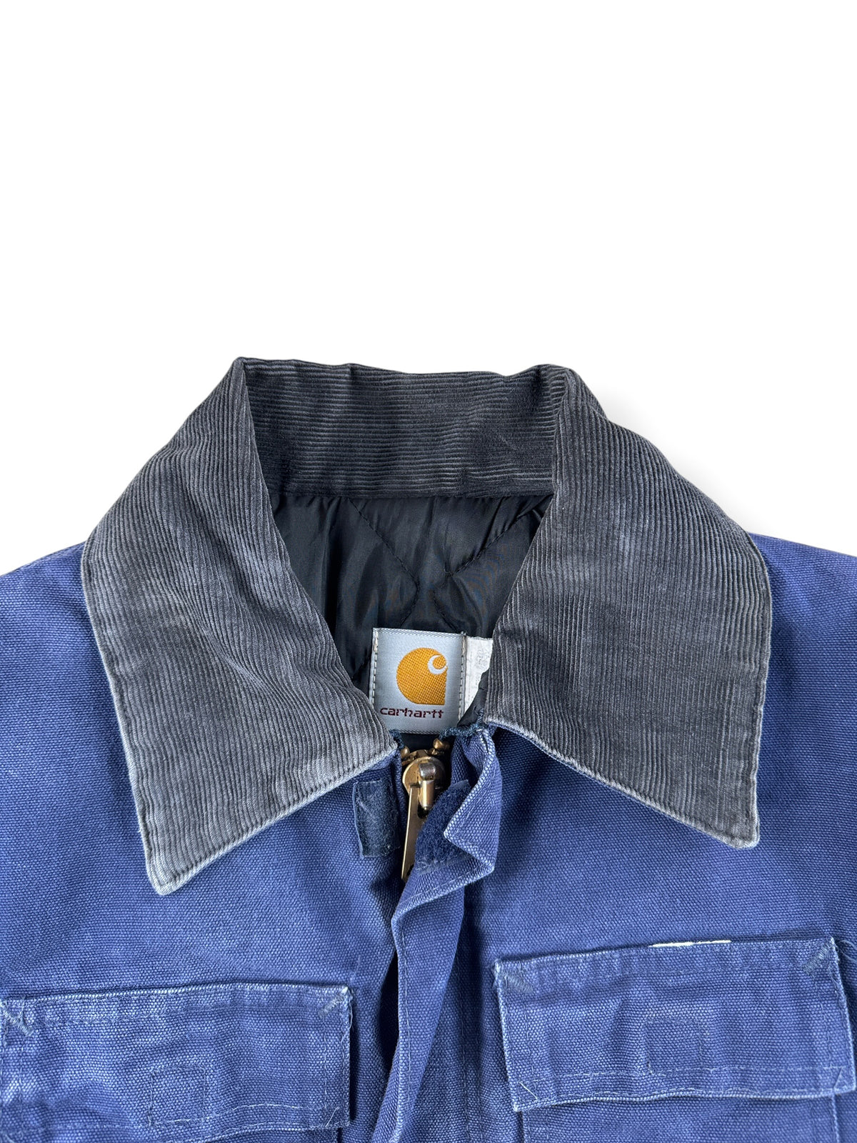 Collar on Vintage Faded Blue Carhartt Arctic Jacket SZ 40