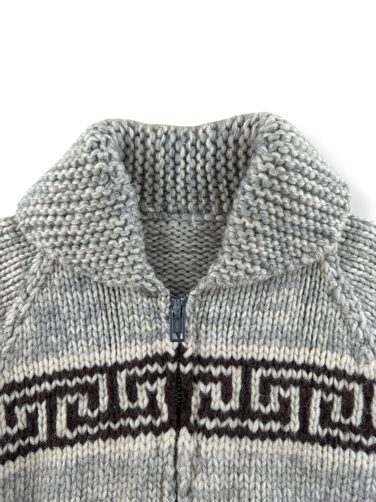 Collar on Vintage Tauk Thunderbird Cowichan Style Sweater SZ S