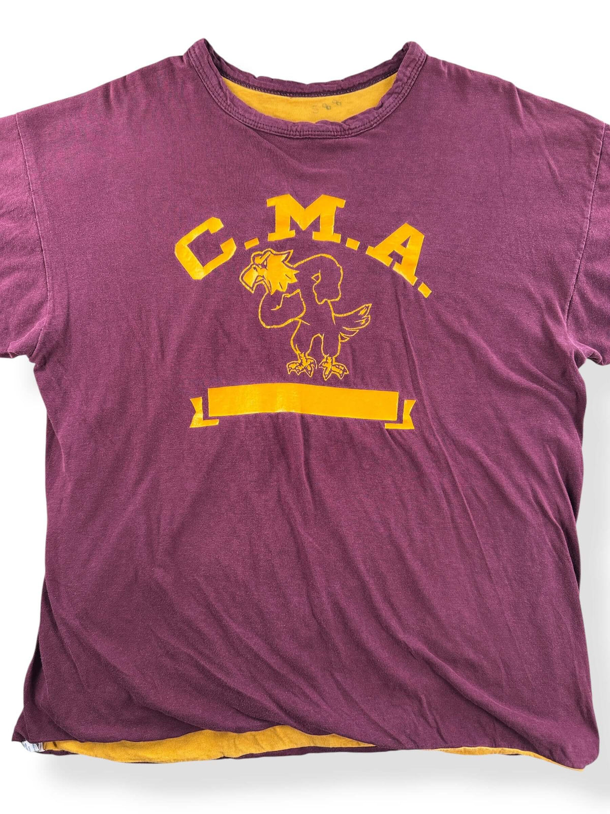 Close-up of Vintage Champion Blue Bar CMA Reversible Tee SZ L