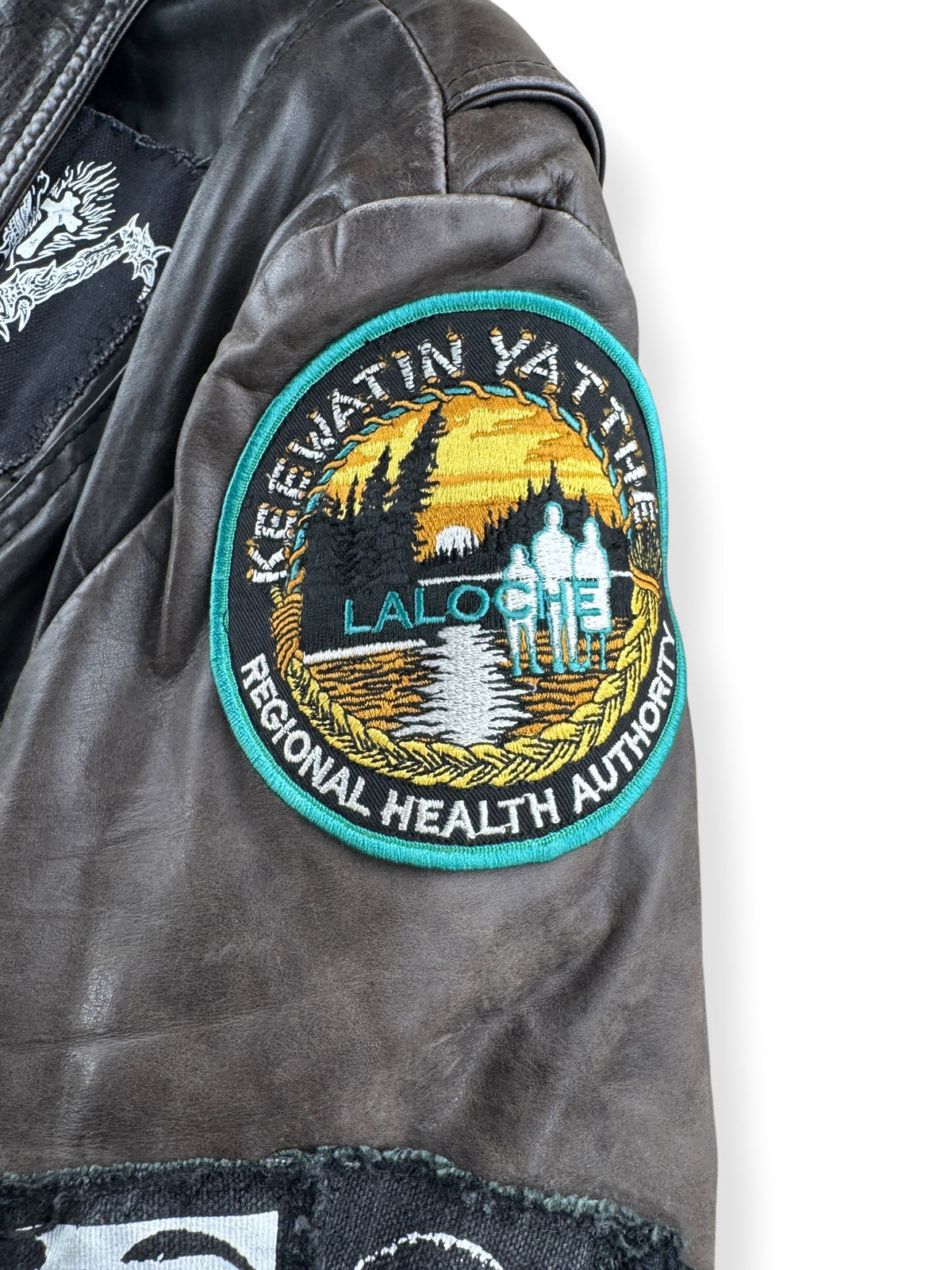 Patches on Vintage 90s Leather Battle Jacket SZ M