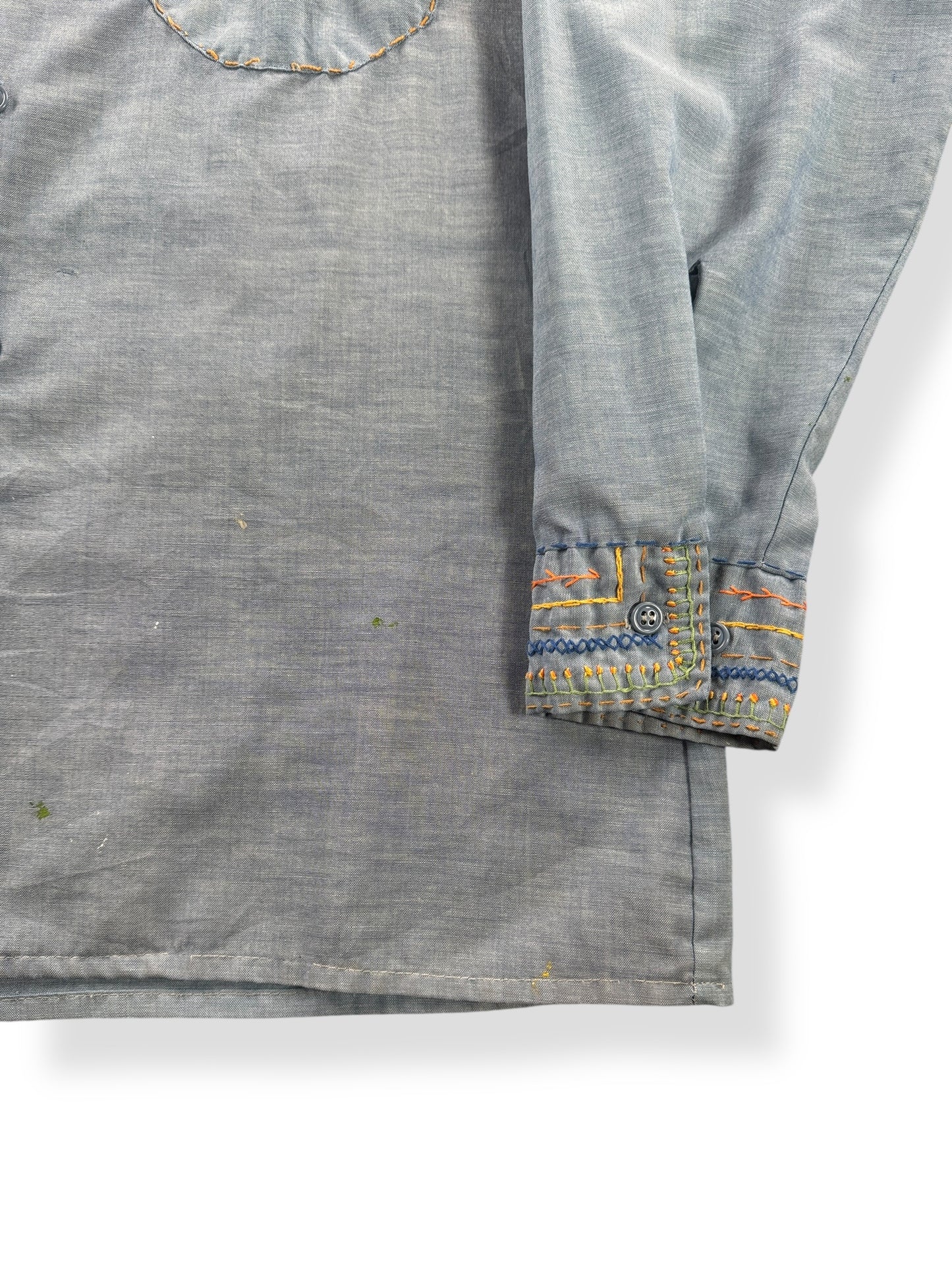 Cuff on Vintage Hand Embroidered Seafarer Embroidered Chambray SZ L (Fits M)