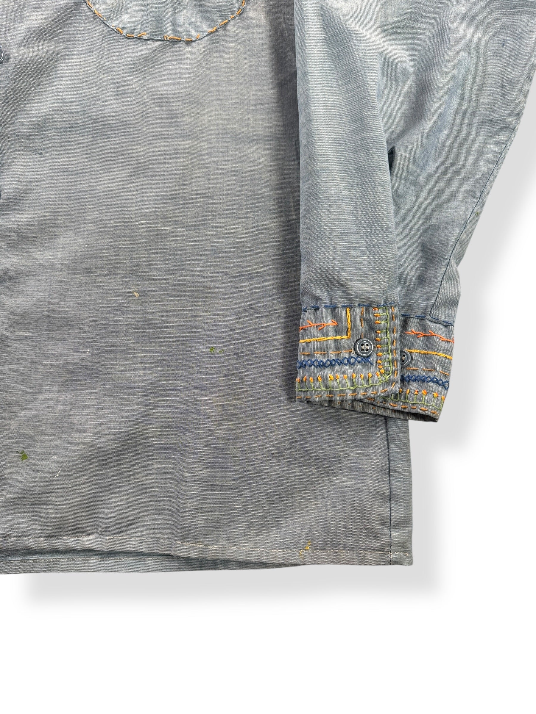Cuff on Vintage Hand Embroidered Seafarer Embroidered Chambray SZ L (Fits M)