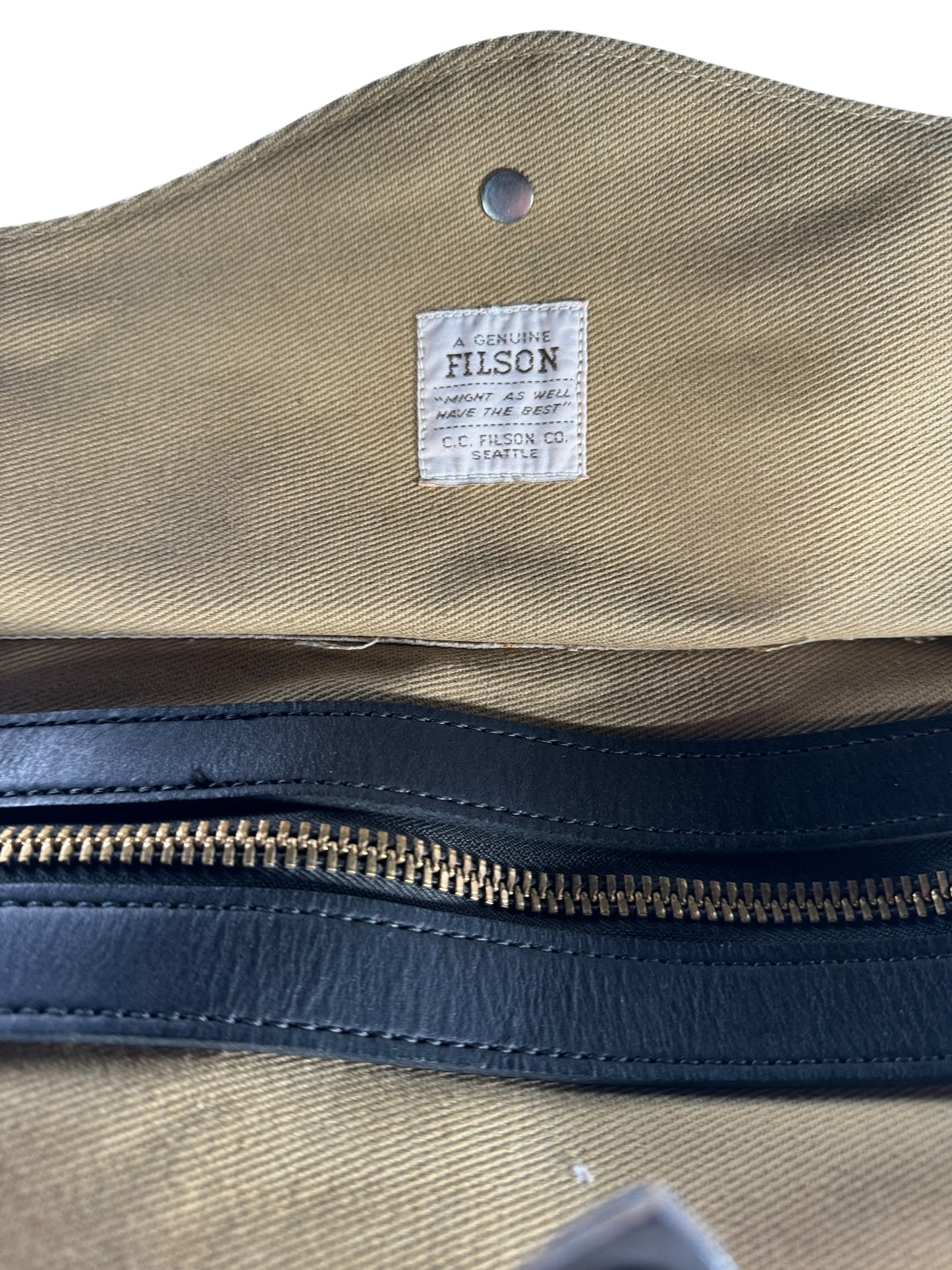 Tag View of Vintage Filson Talon Era Rugged Twill Medium Duffle