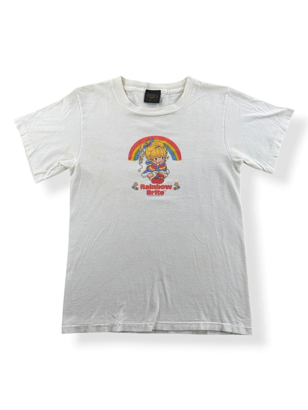 Front of Vintage Rainbow Brite Glitter Print Baby Tee SZ S