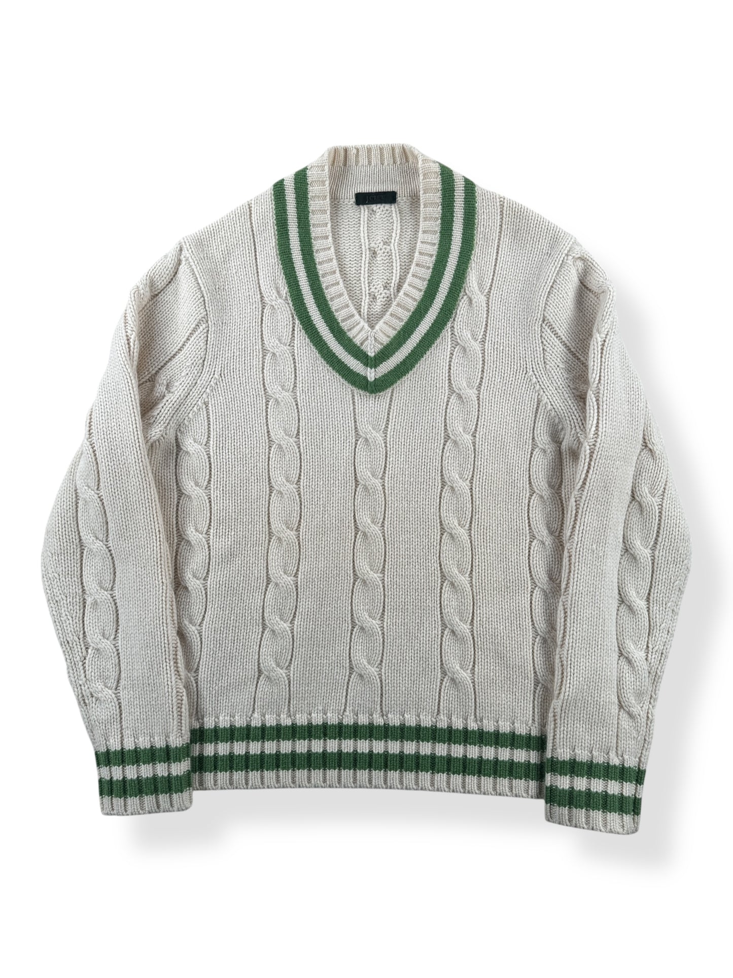 Front of Vintage J Crew Cream Cashmere Cable Knit Sweater SZ M