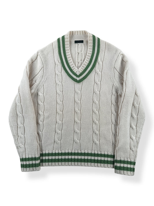 Front of Vintage J Crew Cream Cashmere Cable Knit Sweater SZ M