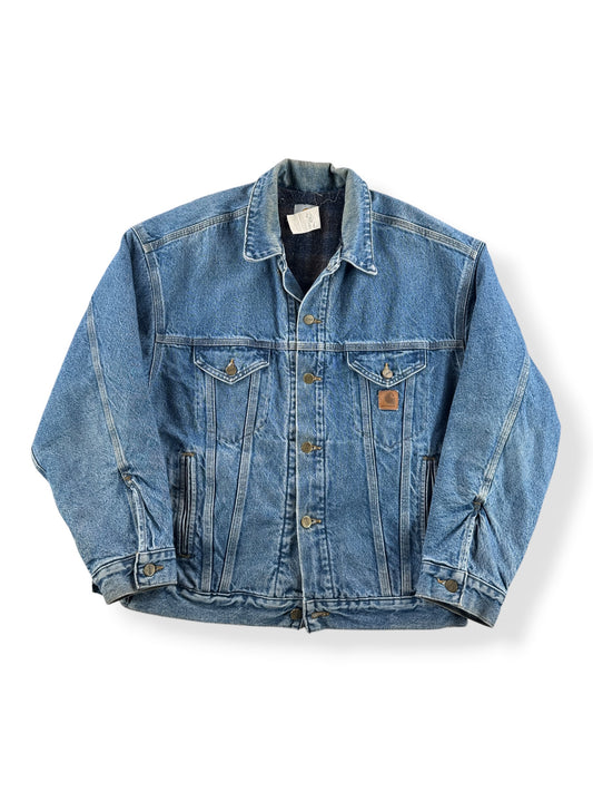 Front of Vintage MIUSA Carhartt Denim Trucker Jacket SZ L